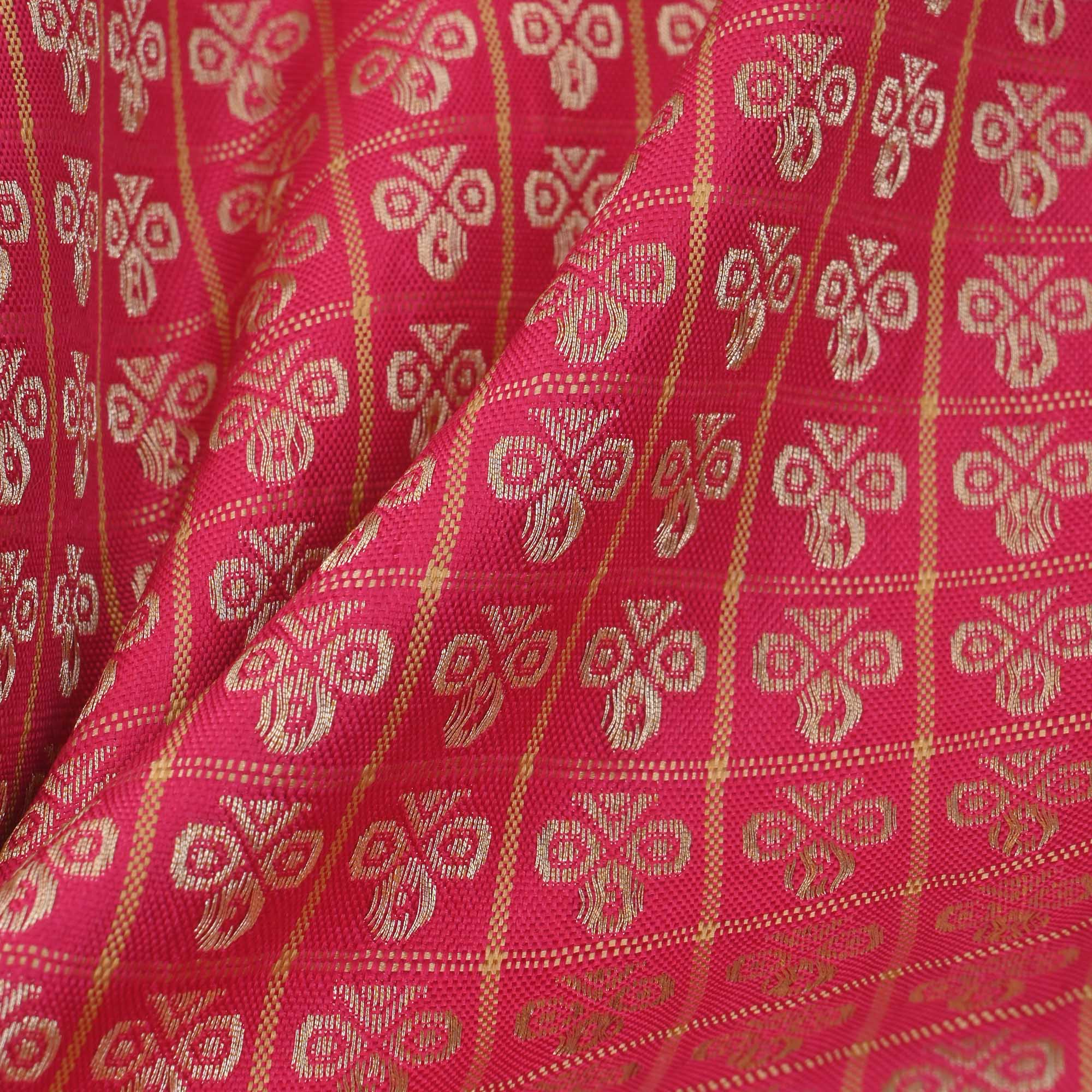 Ruby Pink Butti Checks Kanjivaram Fabric