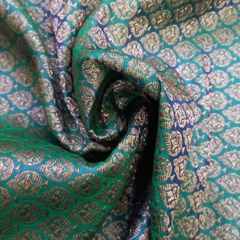 Deep Basil Green Jamawar Silk Fabric