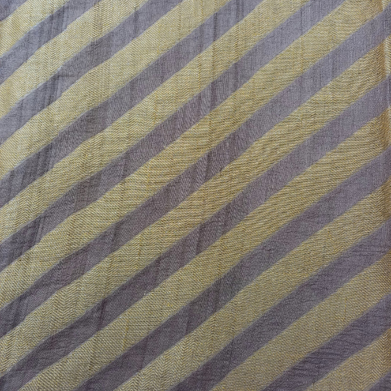 Tan Brown Jamawar Silk Fabric With Golden Stripes