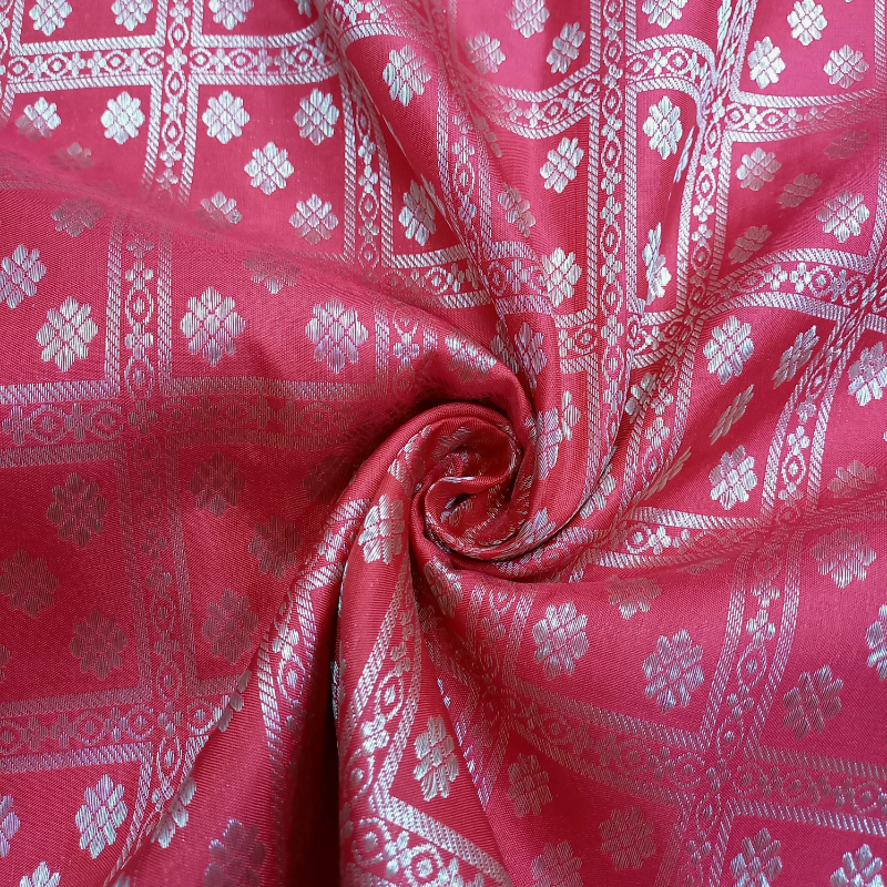 Red Kanjivaram Fabric With Floral Motifs