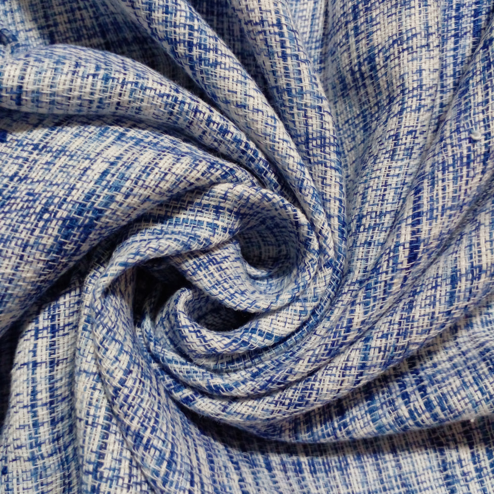 Blue-White Plain Matka Handloom Fabric