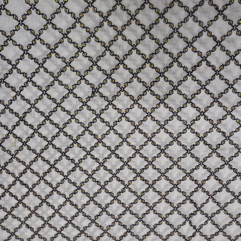 White & Black Embroidery Chanderi Fabric