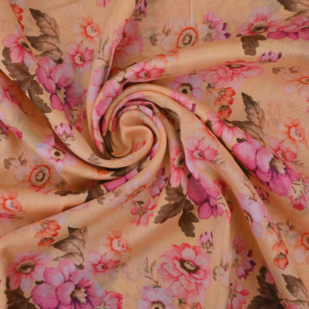 Spanish Yellow Printed Floral Chanderi Fabric