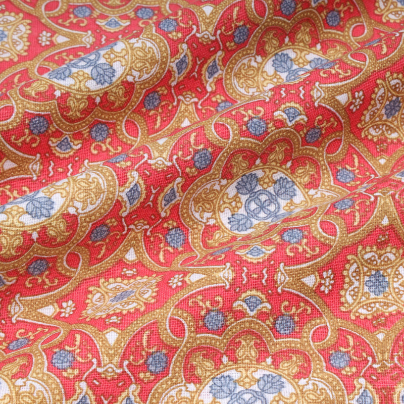 Red Cotton Fabric With Floral Printed Pattern