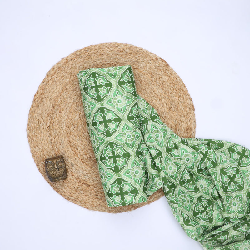 Pine Green Cotton Fabric With Printed Floral Pattern