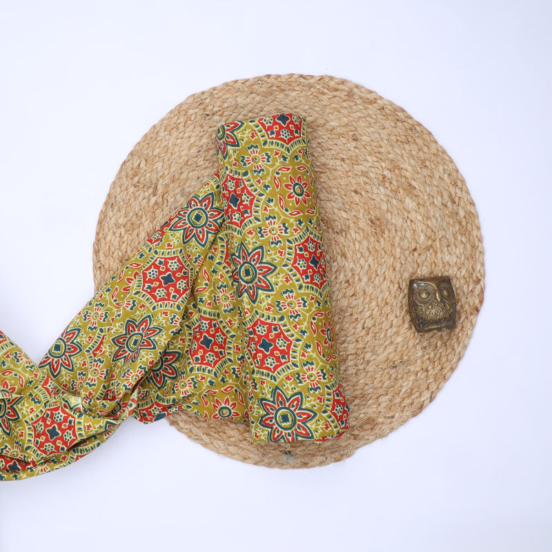 Pear Green Cotton Fabric With Printed Floral Pattern