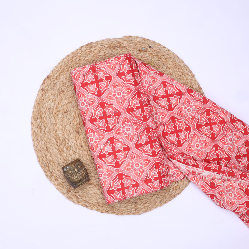 Crimson Red Cotton Fabric With Printed Floral Pattern