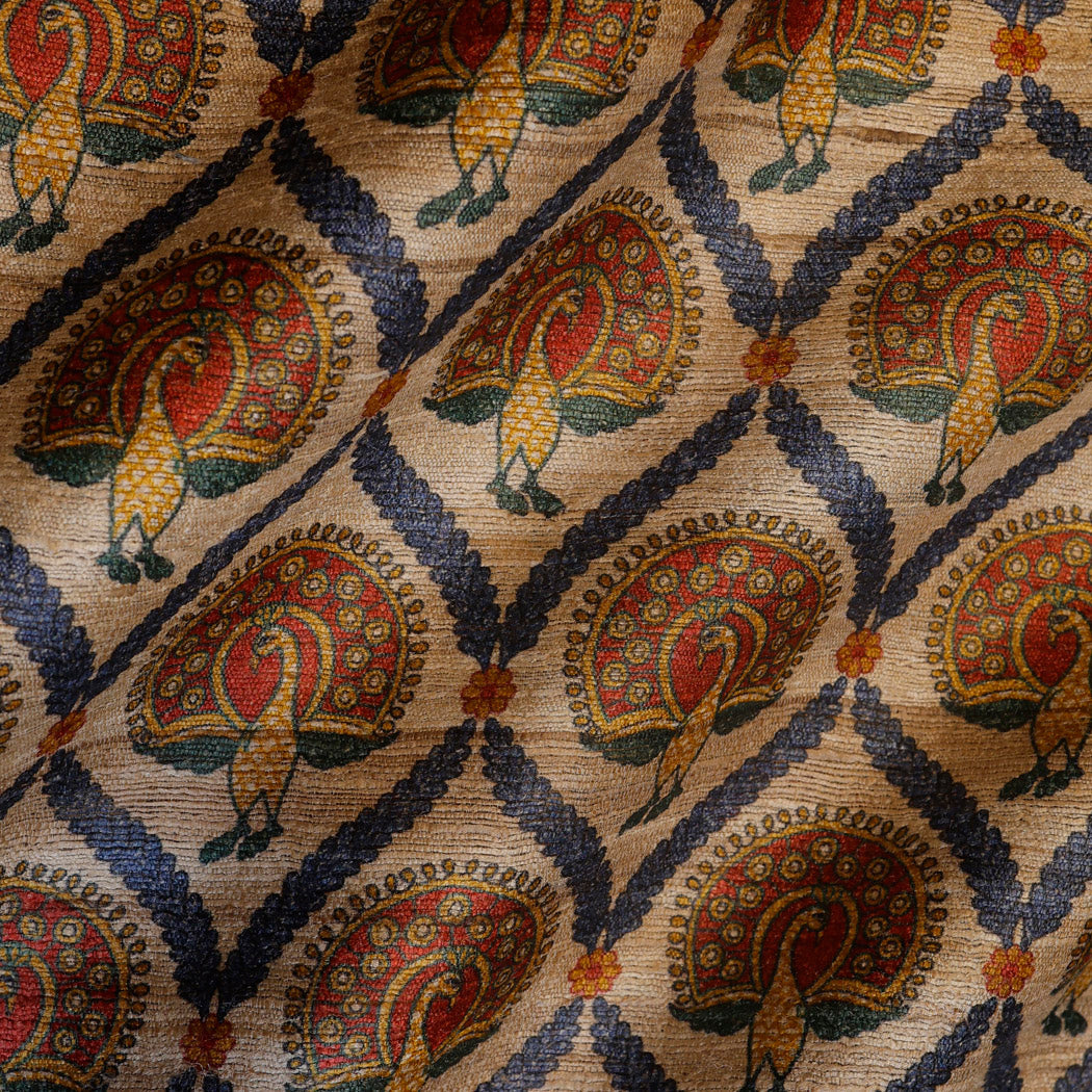 Pastel Peach Printed Tussar Fabric