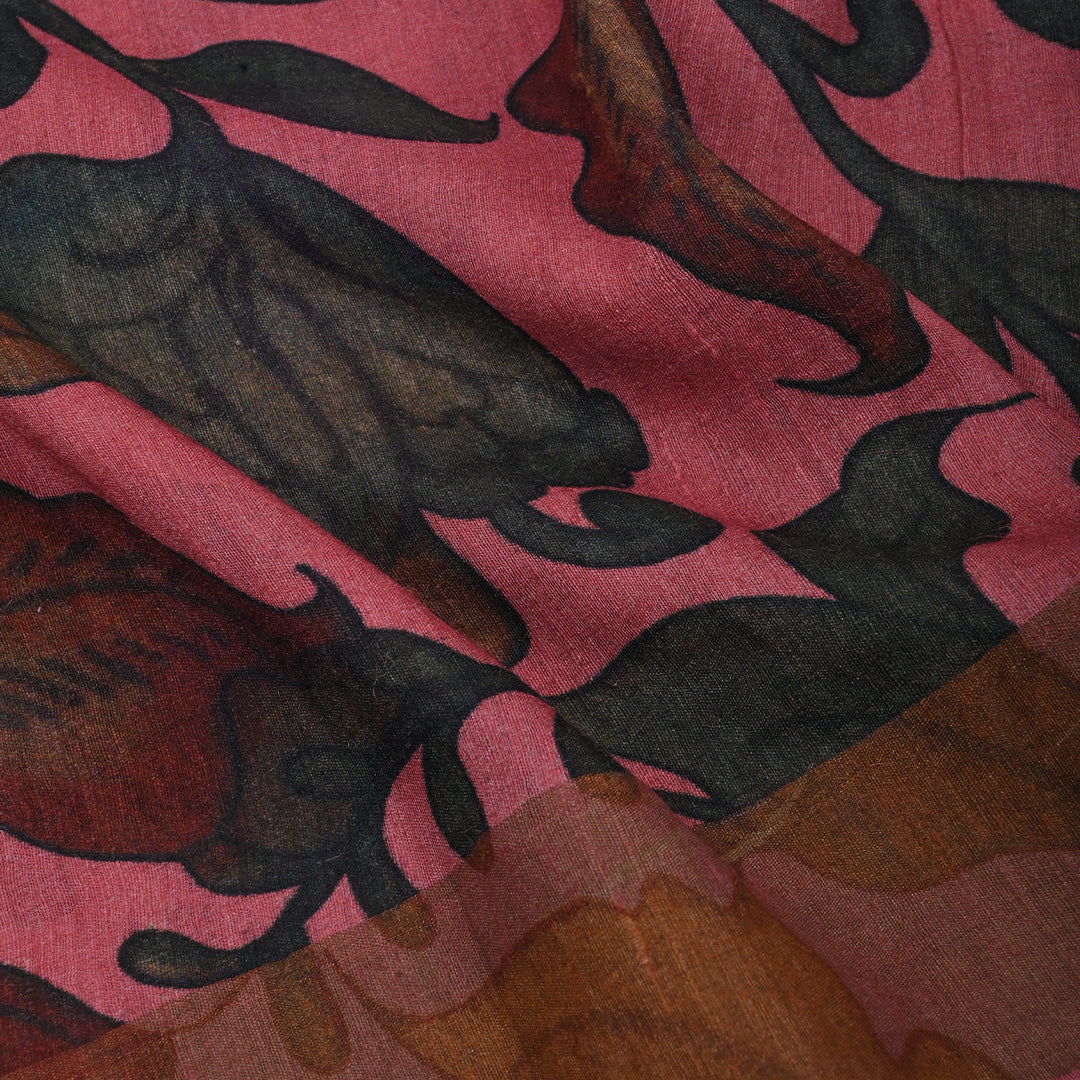 Blush Pink Moonga Silk Fabric With Kalamkari Pattern