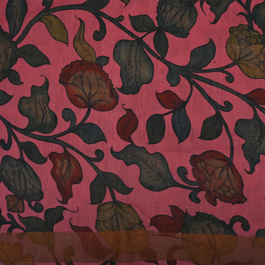 Blush Pink Moonga Silk Fabric With Kalamkari Print