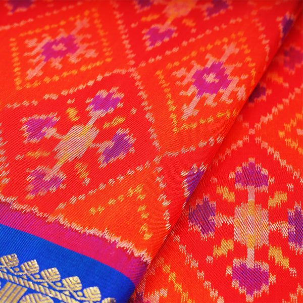 Coca-Cola Red Ikat Silk Fabric With Kanjivaram Silk Border