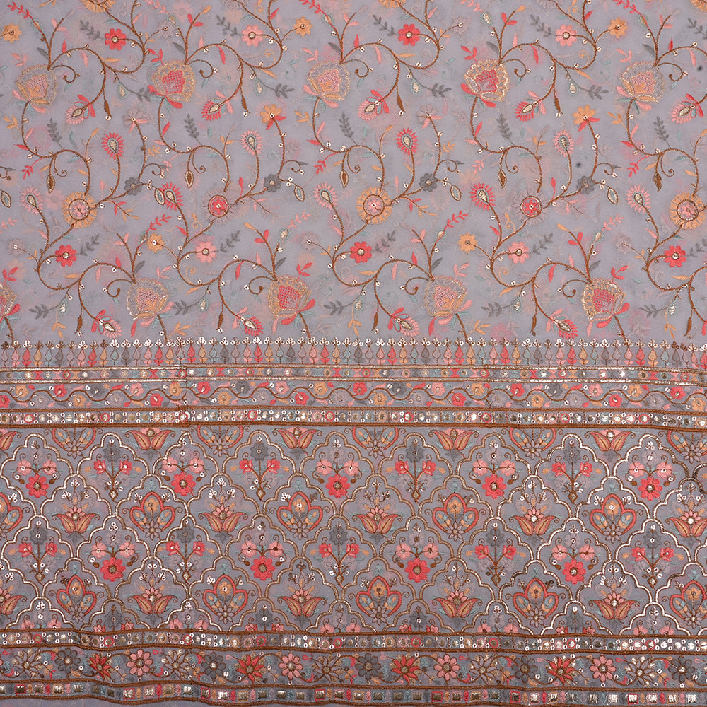 Grey Embroidery Georgette Fabric
