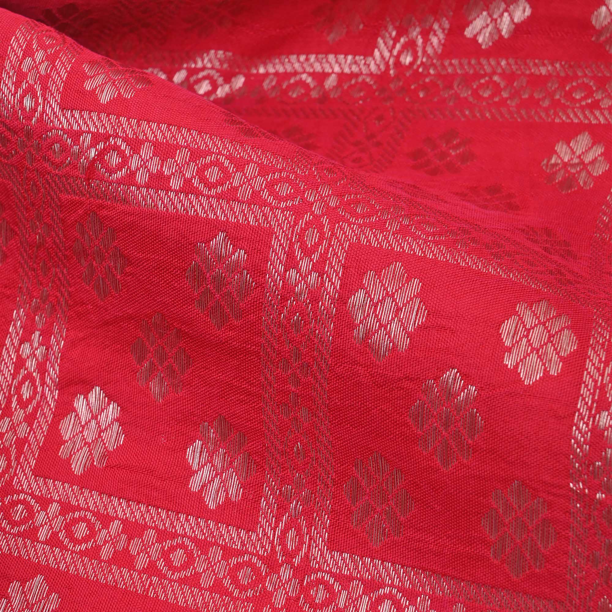 Crayola Red Floral Kanjivaram Fabric