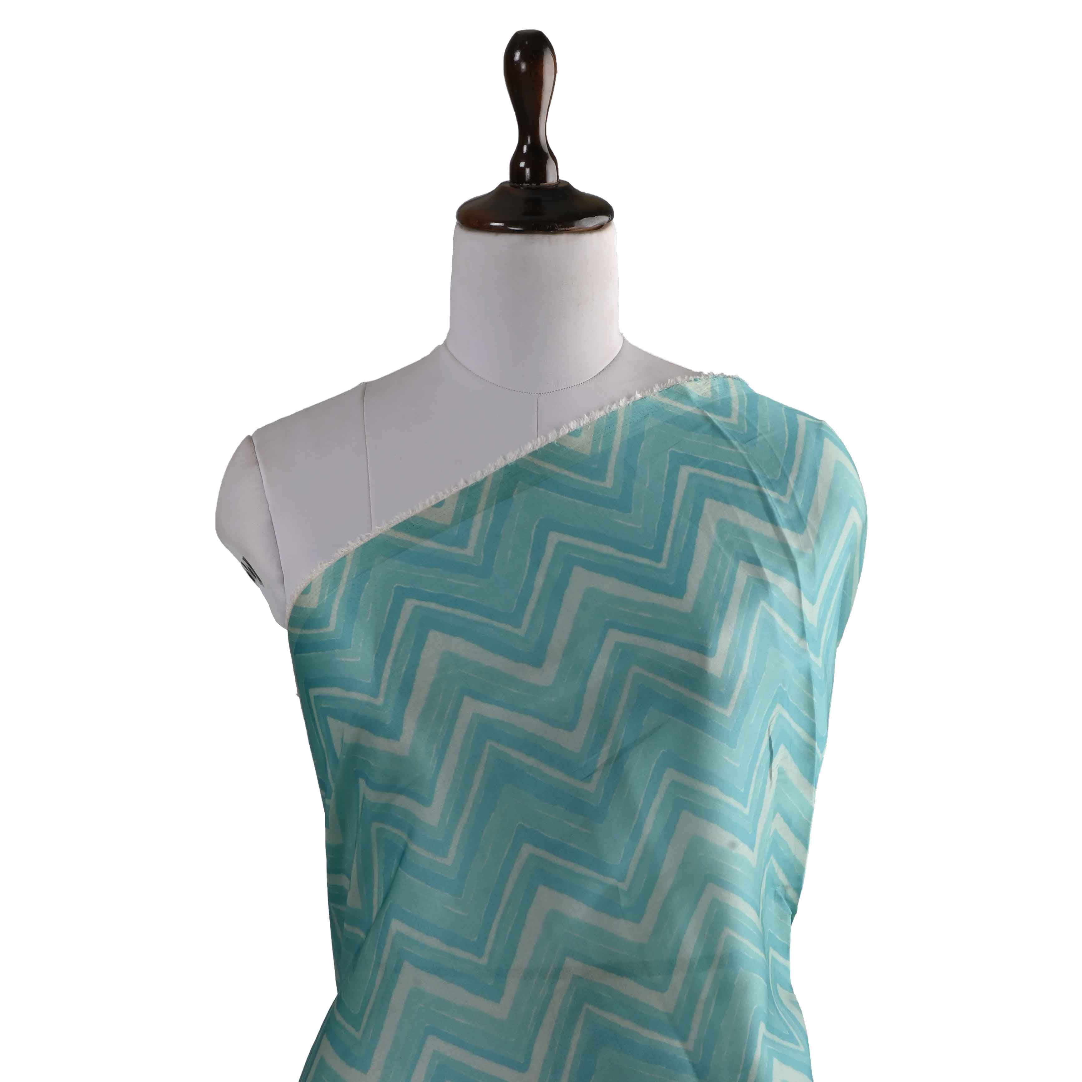 Blue Floral Printed Tussar Fabric