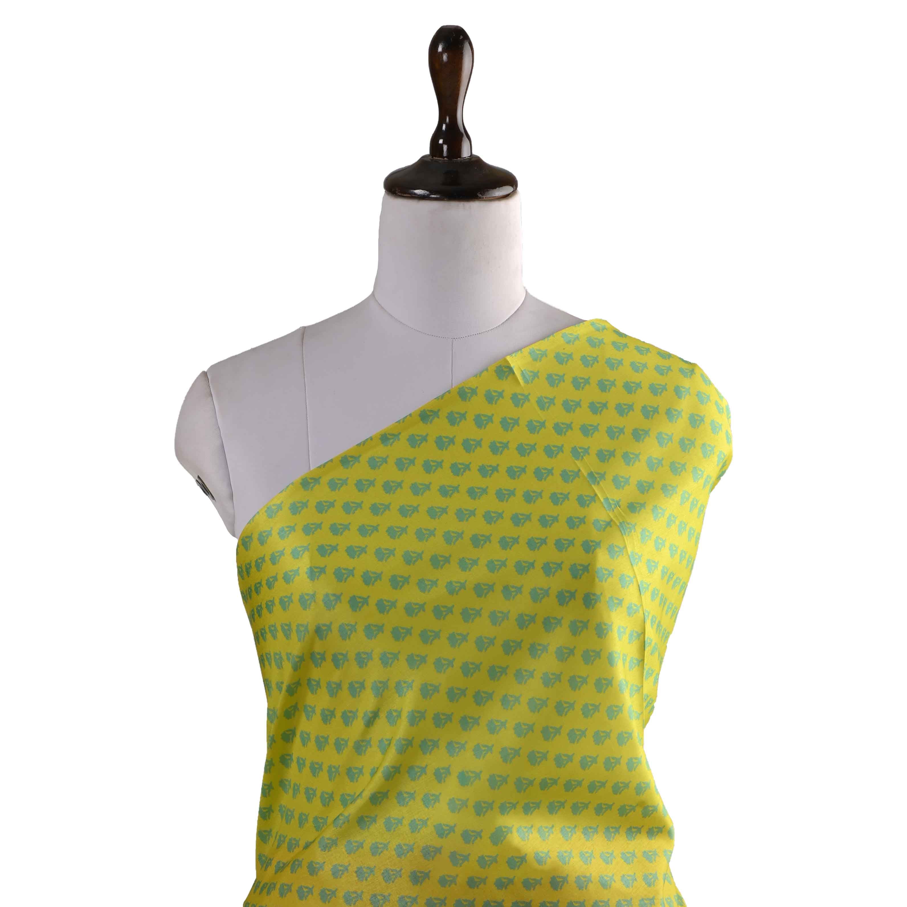 Yellow Tussar Floral Printed Fabric