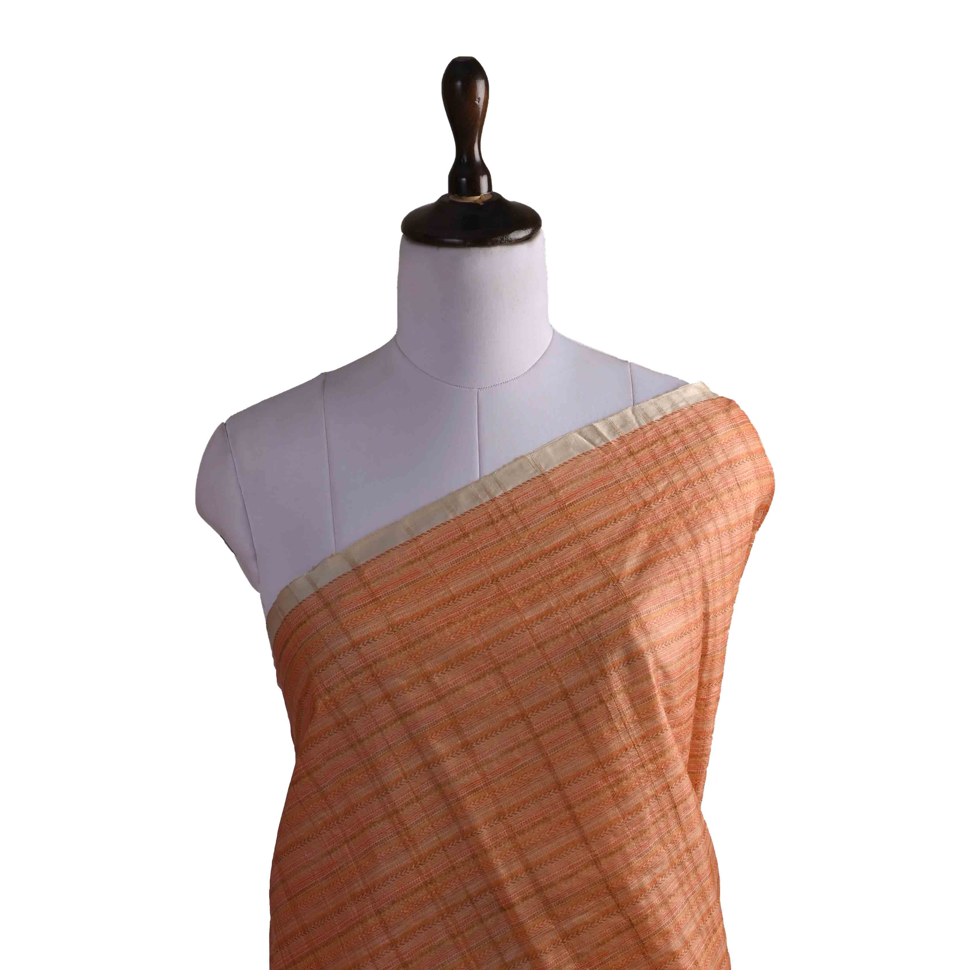 Peach Orange Printed Silk Fabric