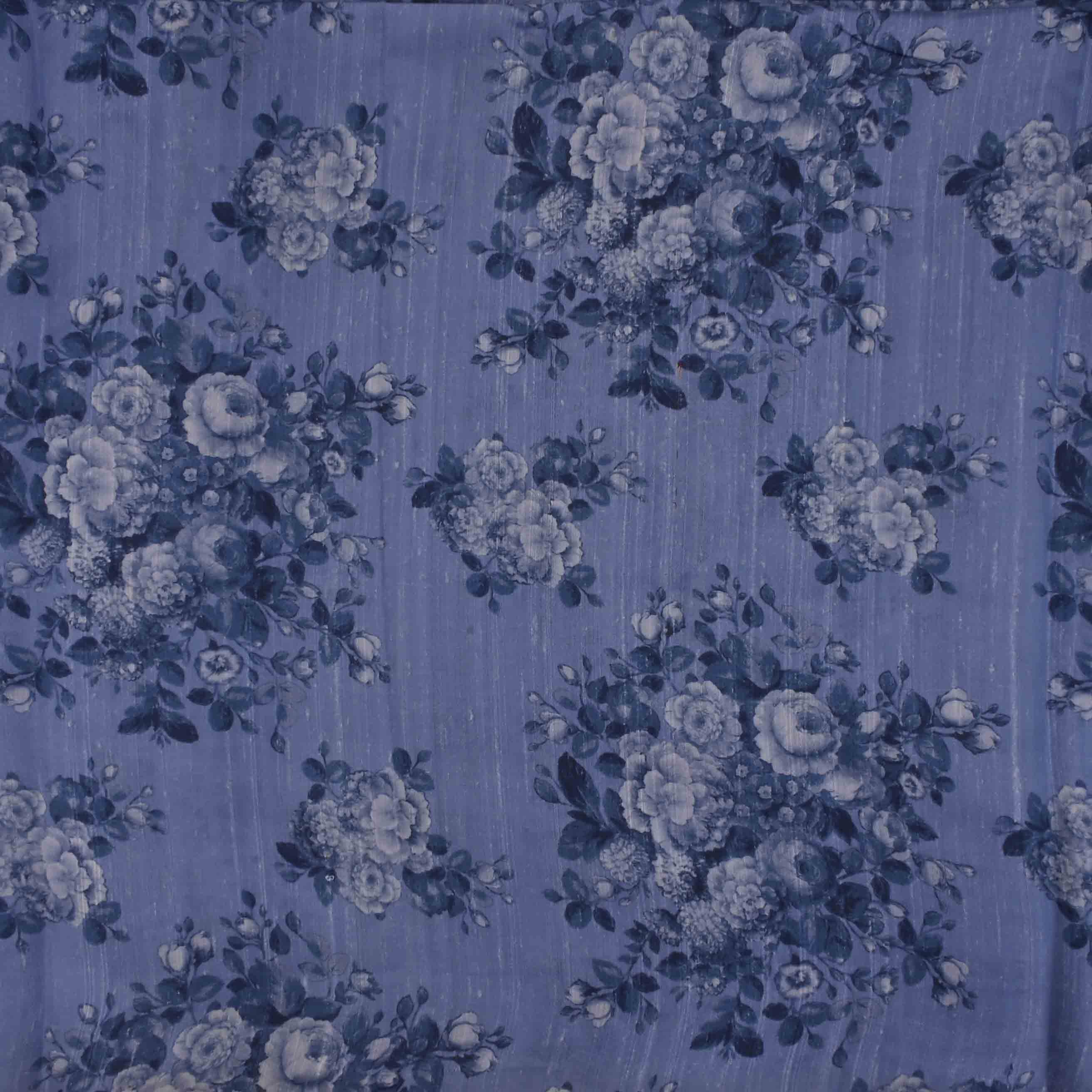 Pastel Purple Floral Printed Raw Silk Fabric