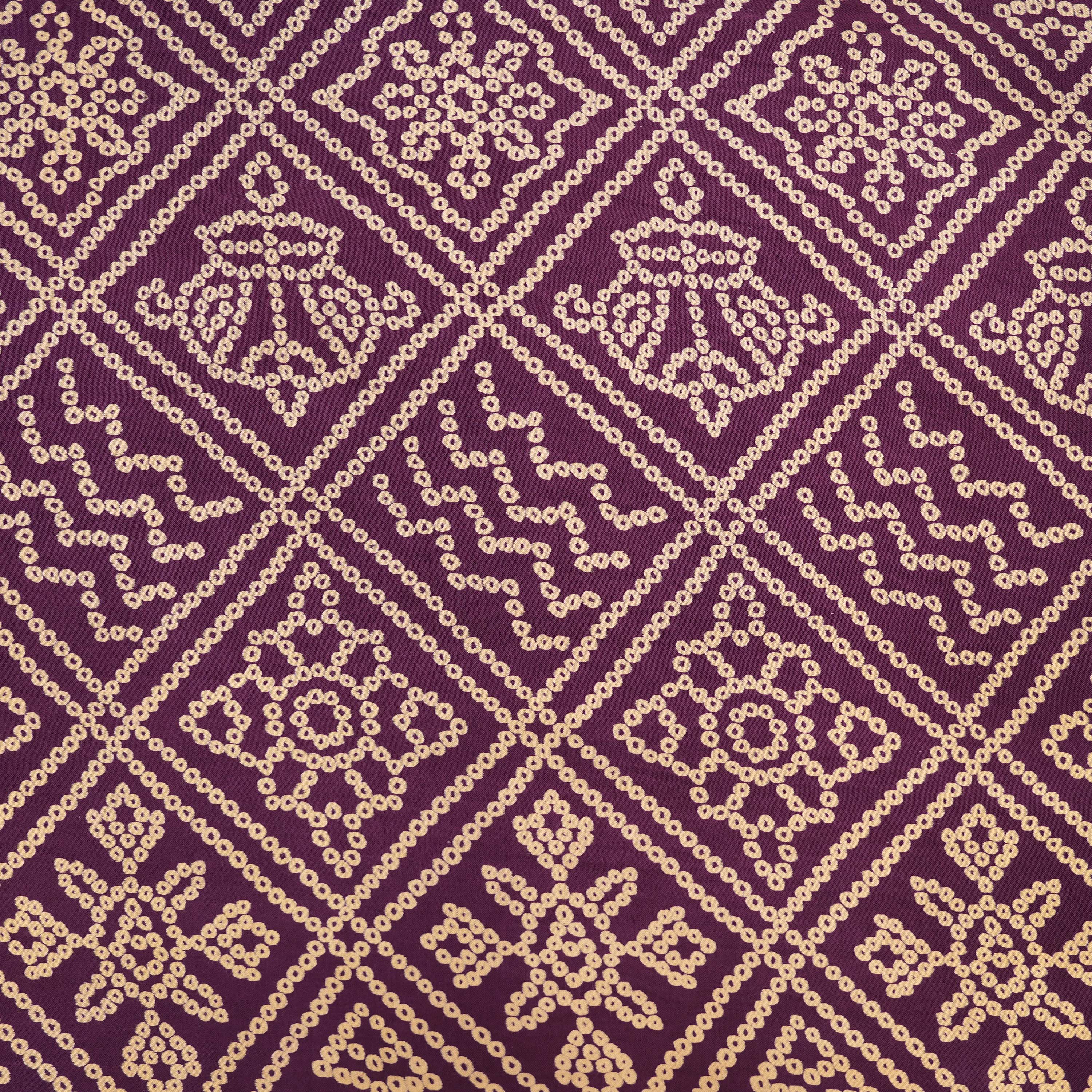Byzantium Purple Floral Geometric Bandhini Satin Fabric