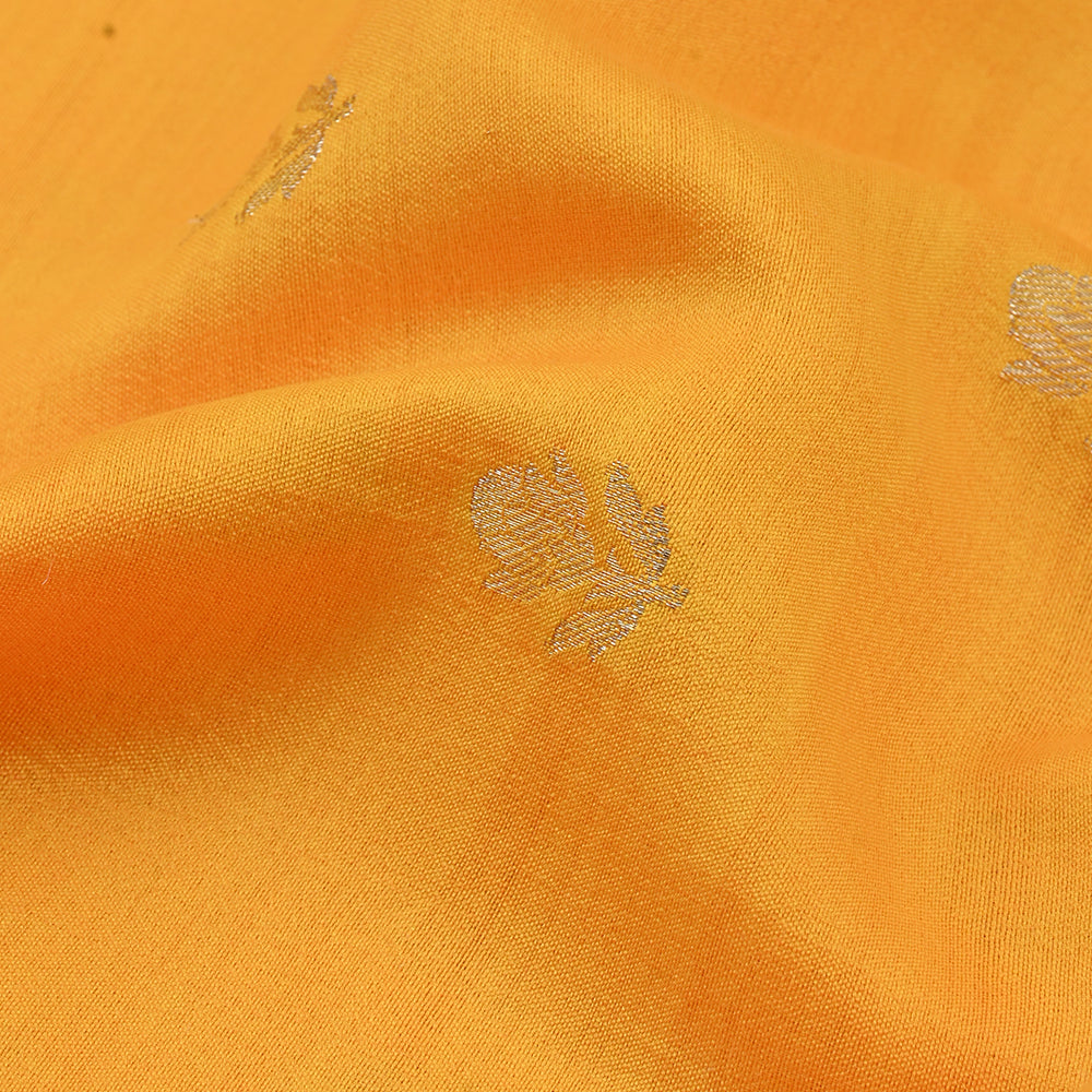 Warm Yellow Banarasi Fabric With Floral Buttis Weaving