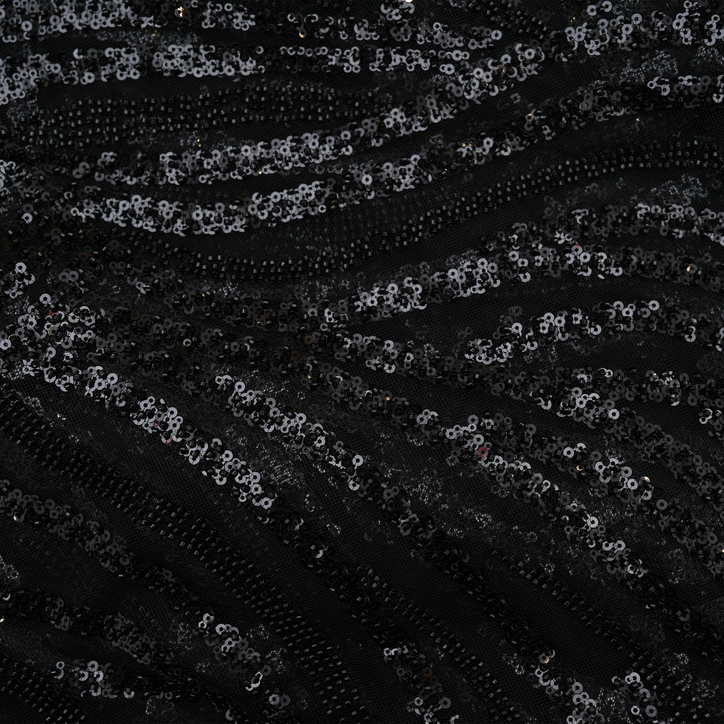 Charcoal Black Sequins And Beads Embroidered Net Fabric