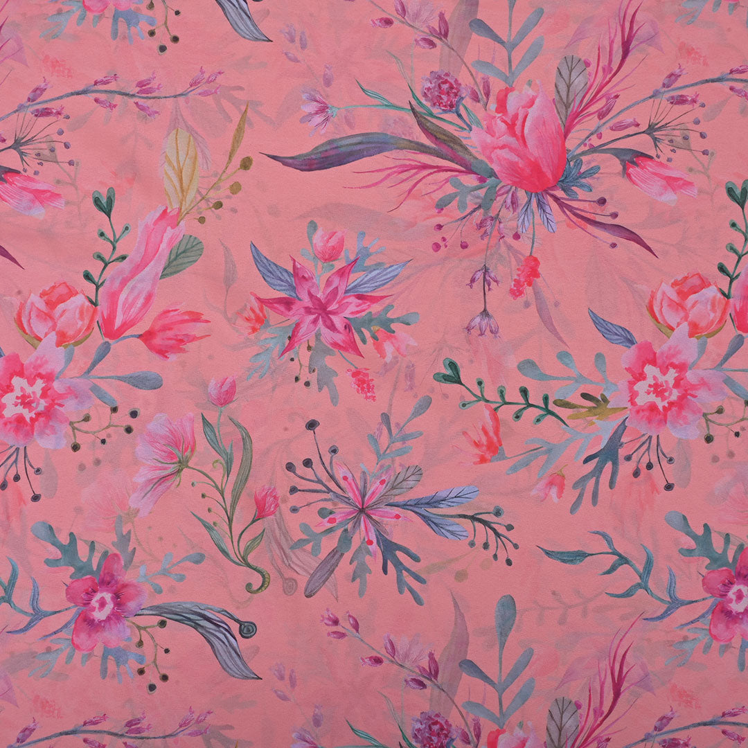 Salmon Pink Floral Printed Georgette Fabric