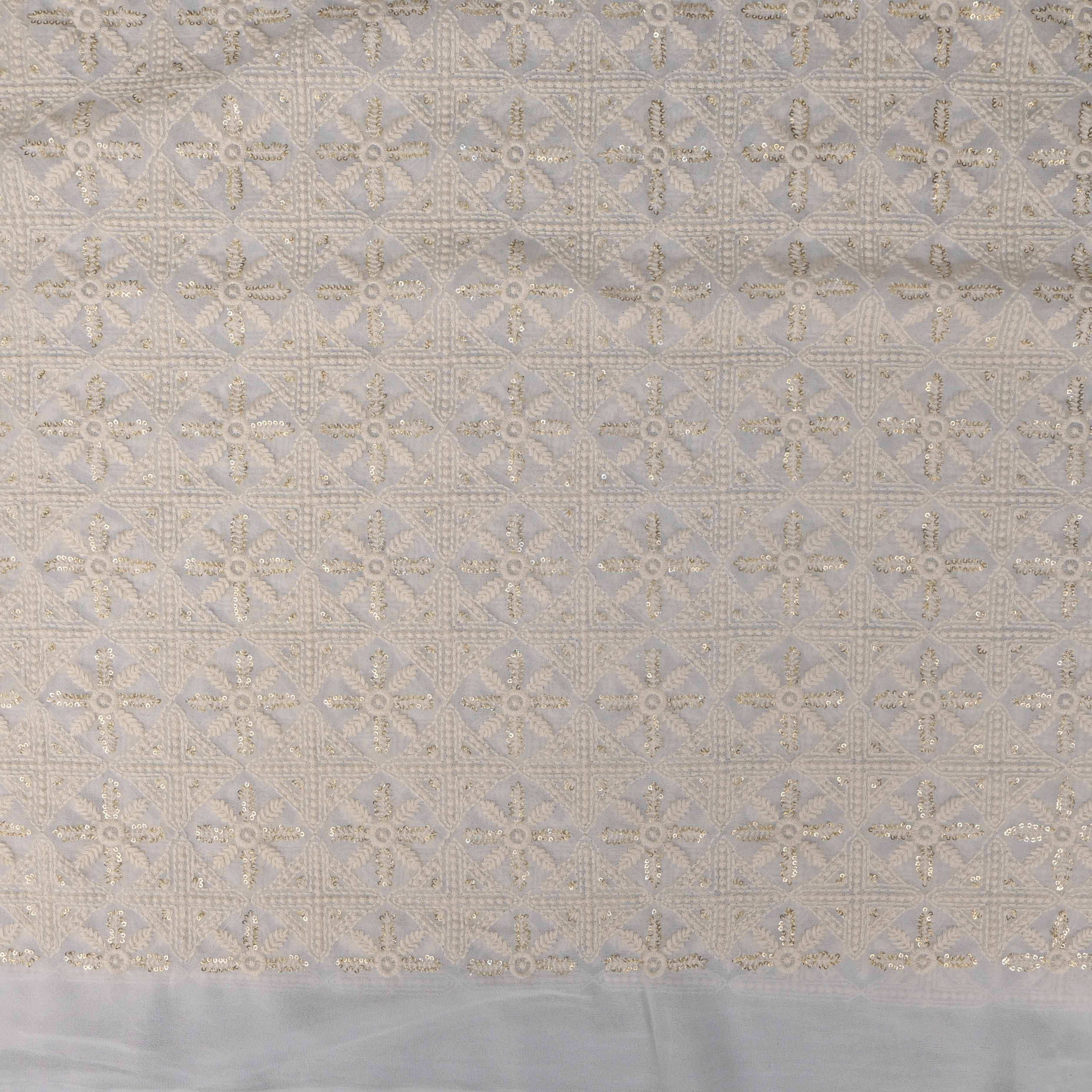 Alabaster White Georgette Fabric With Threadwork Embroidery