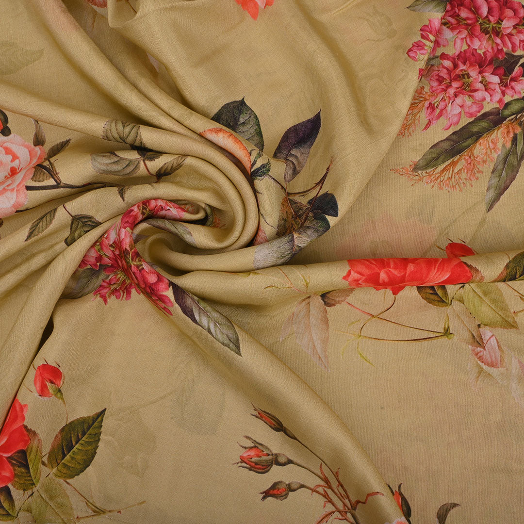 Light Chrome Yellow Georgette Fabric With Floral Print