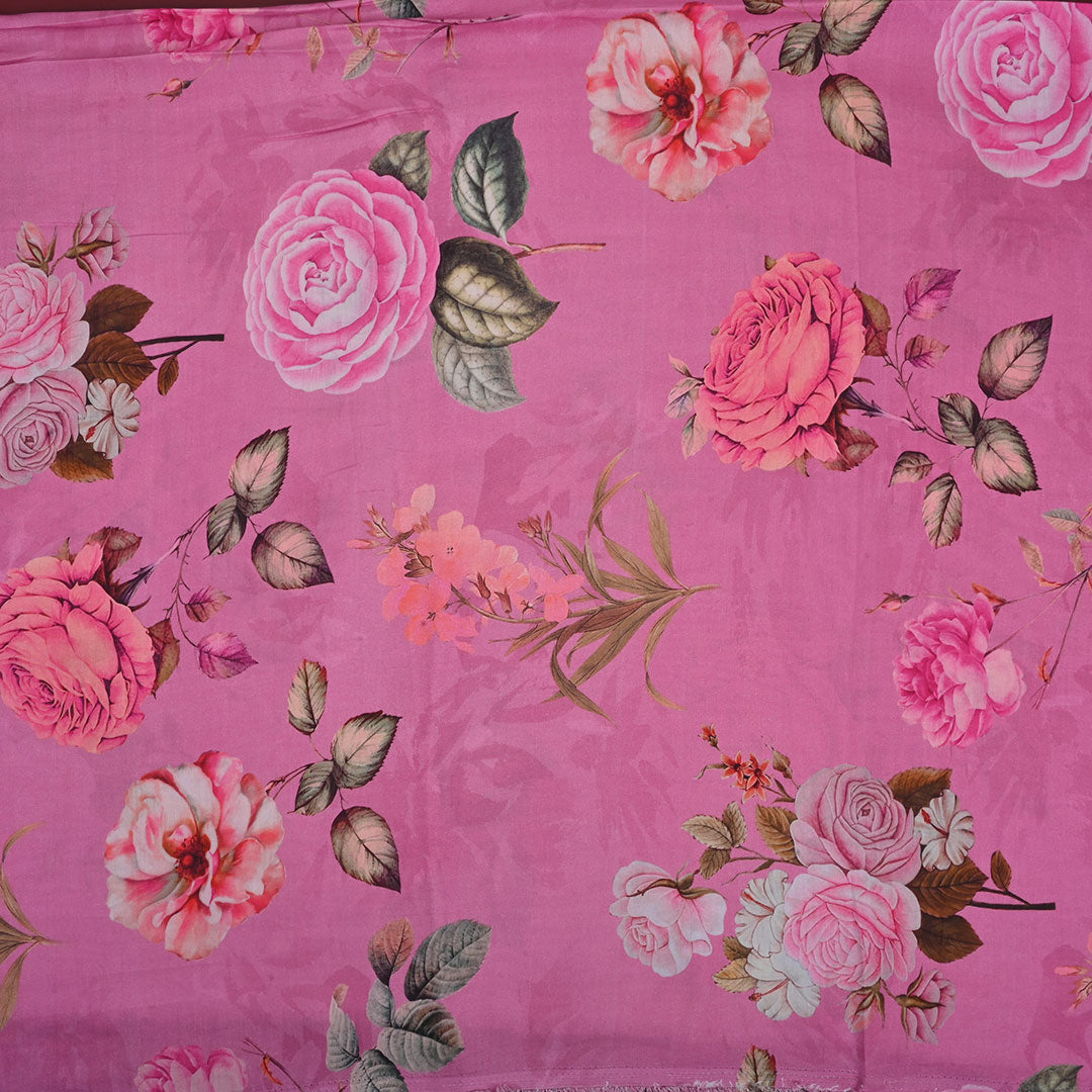 Magenta Purple Printed Satin Fabric With Floral Pattern