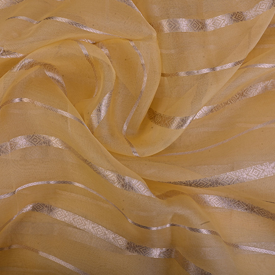 Pastel Yellow Organza Fabric With Stripes