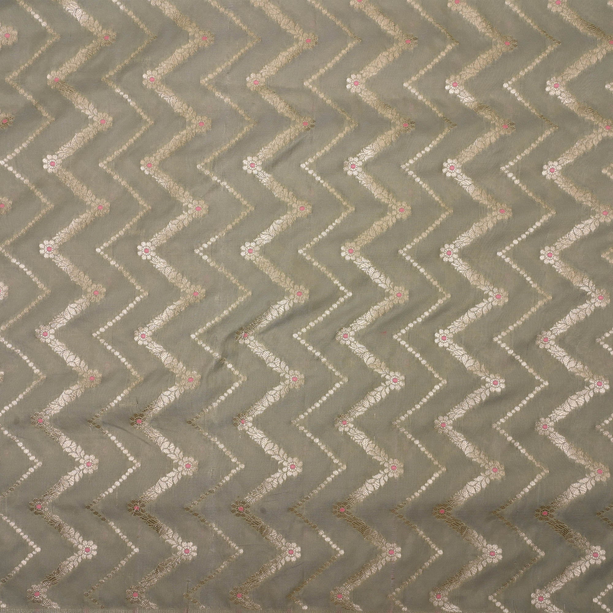 Laurel Green Meenakari Banarasi Fabric With Chevron Pattern