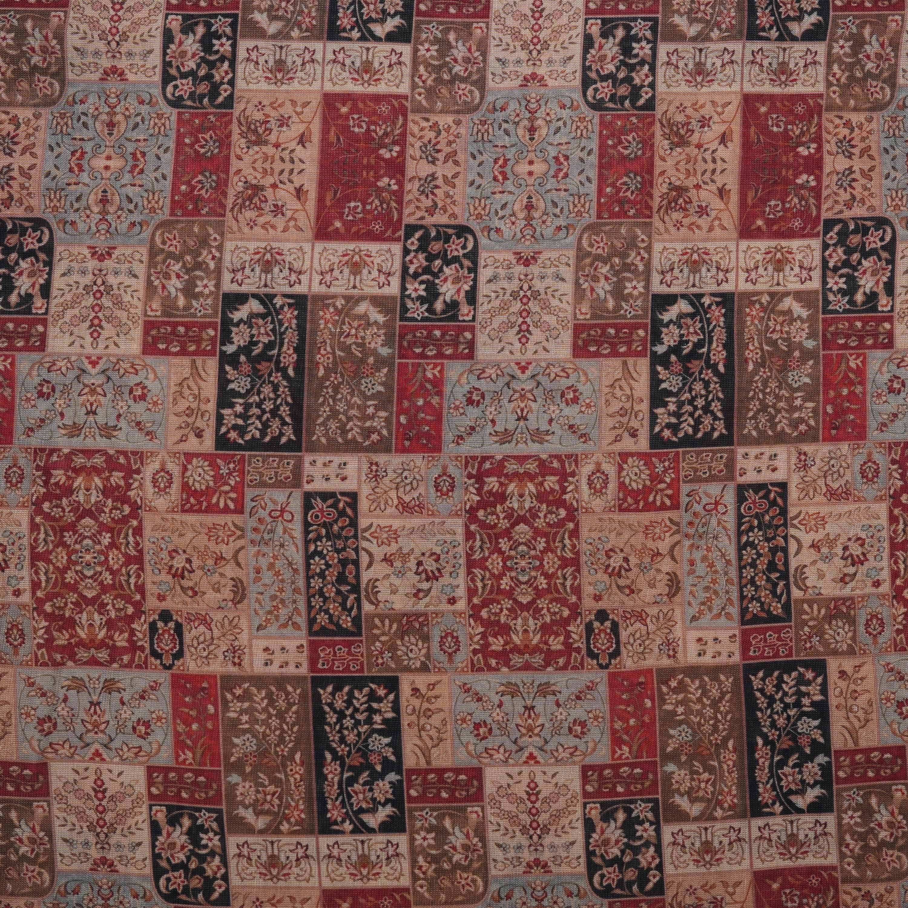 Brick Red Multicolour Floral Multi Design Printed Tissue Fabric
