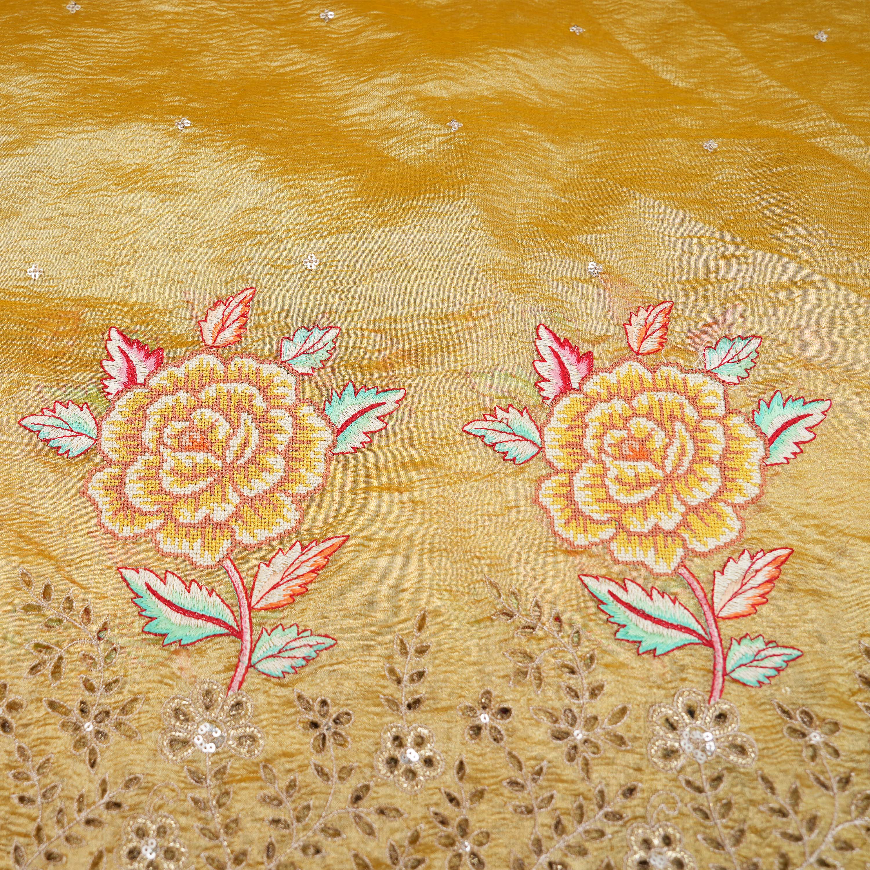 Hunyadi Yellow Threadwork With Hool Bordered Tissue Fabric