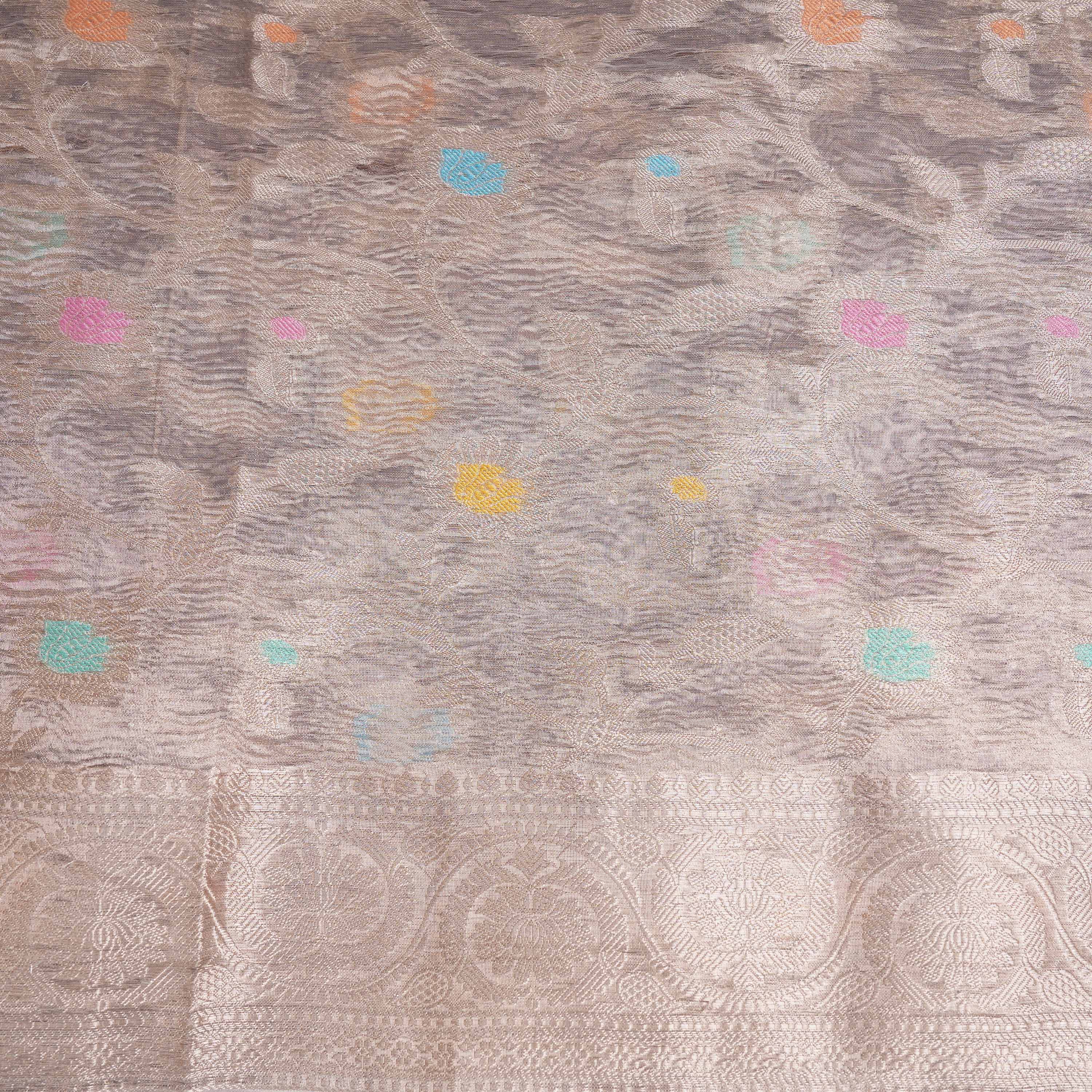 Pale Mauve Floral Rangkat Banarasi Tissue Fabric