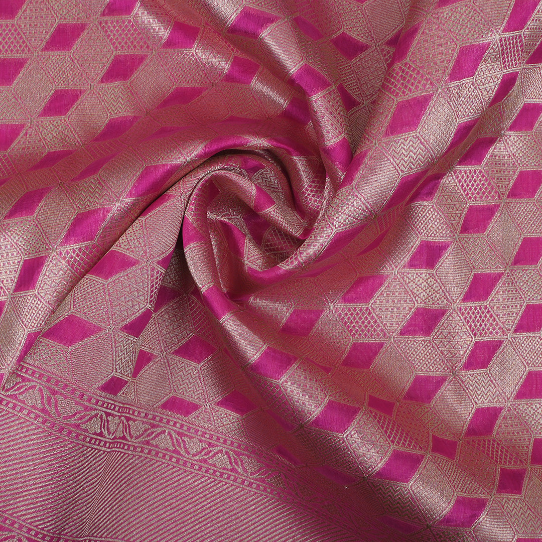 Blush Pink Banarasi Silk Fabric In Geometrical Pattern