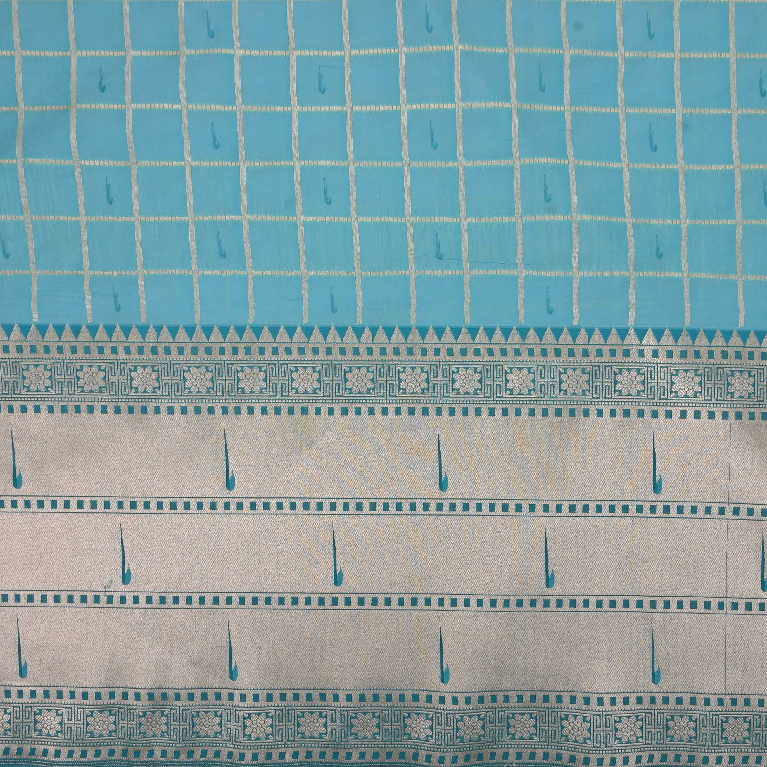 Sky Blue Checks Paithani Fabric
