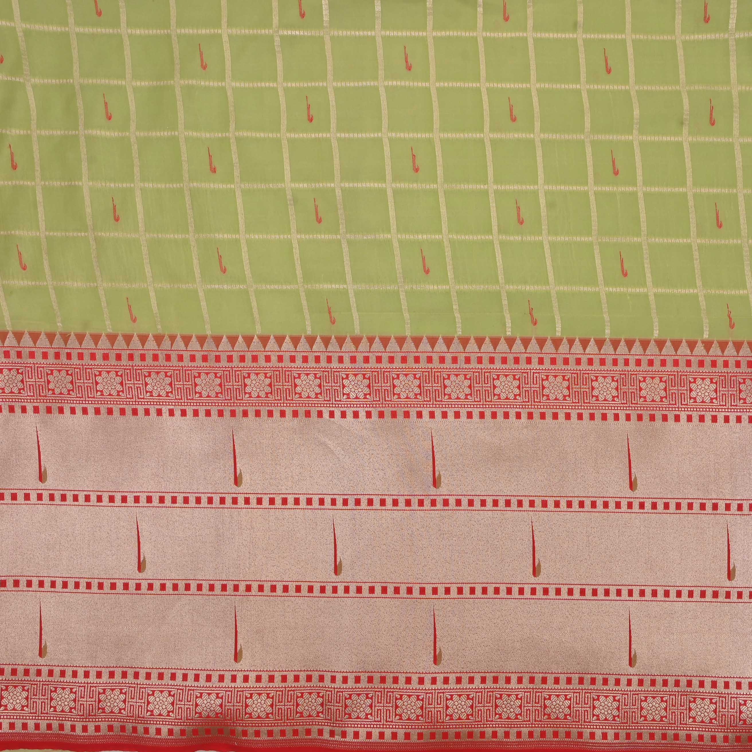 Spring Green Checks Paithani Fabric