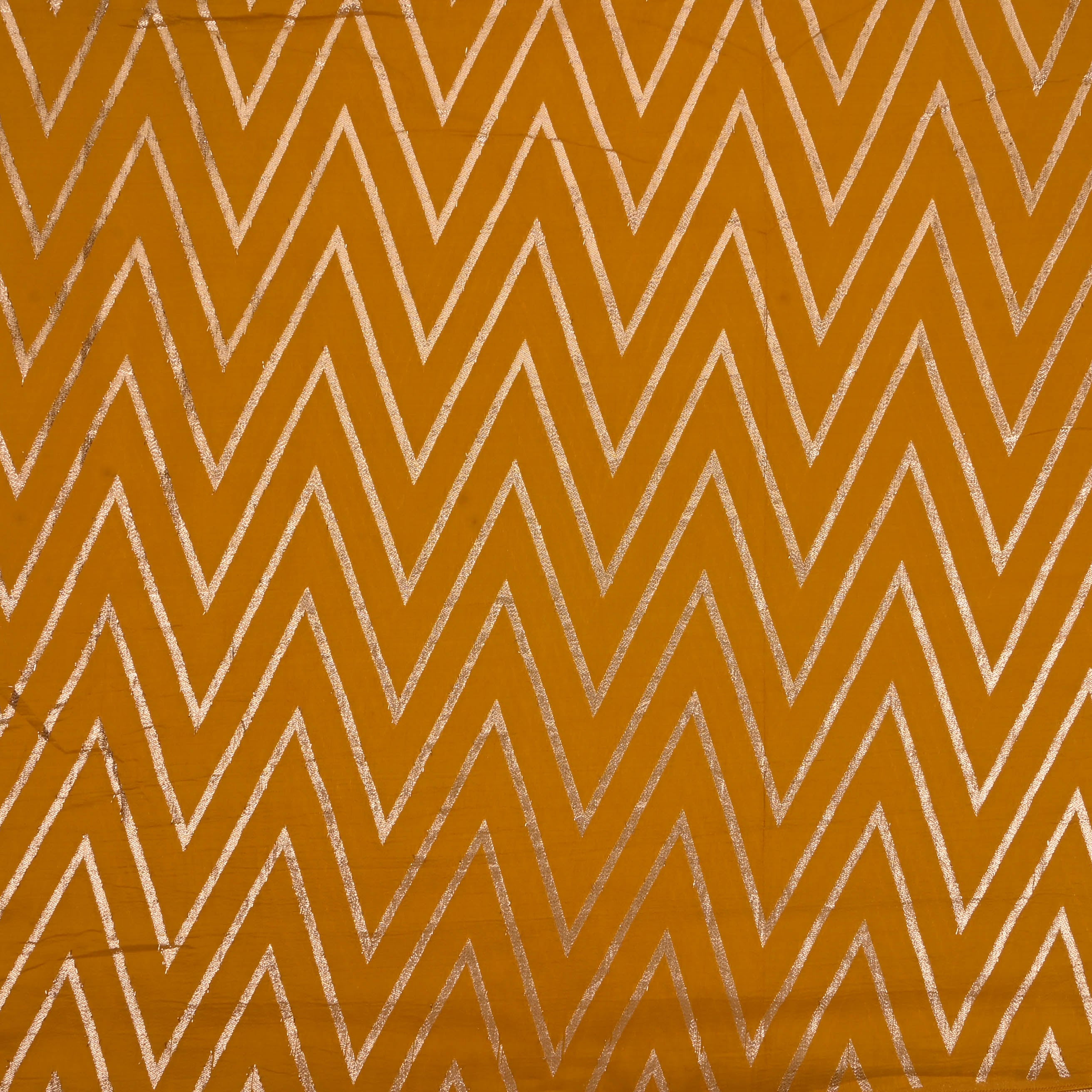 Orange Yellow Zig-Zag Brocade Banarasi Fabric