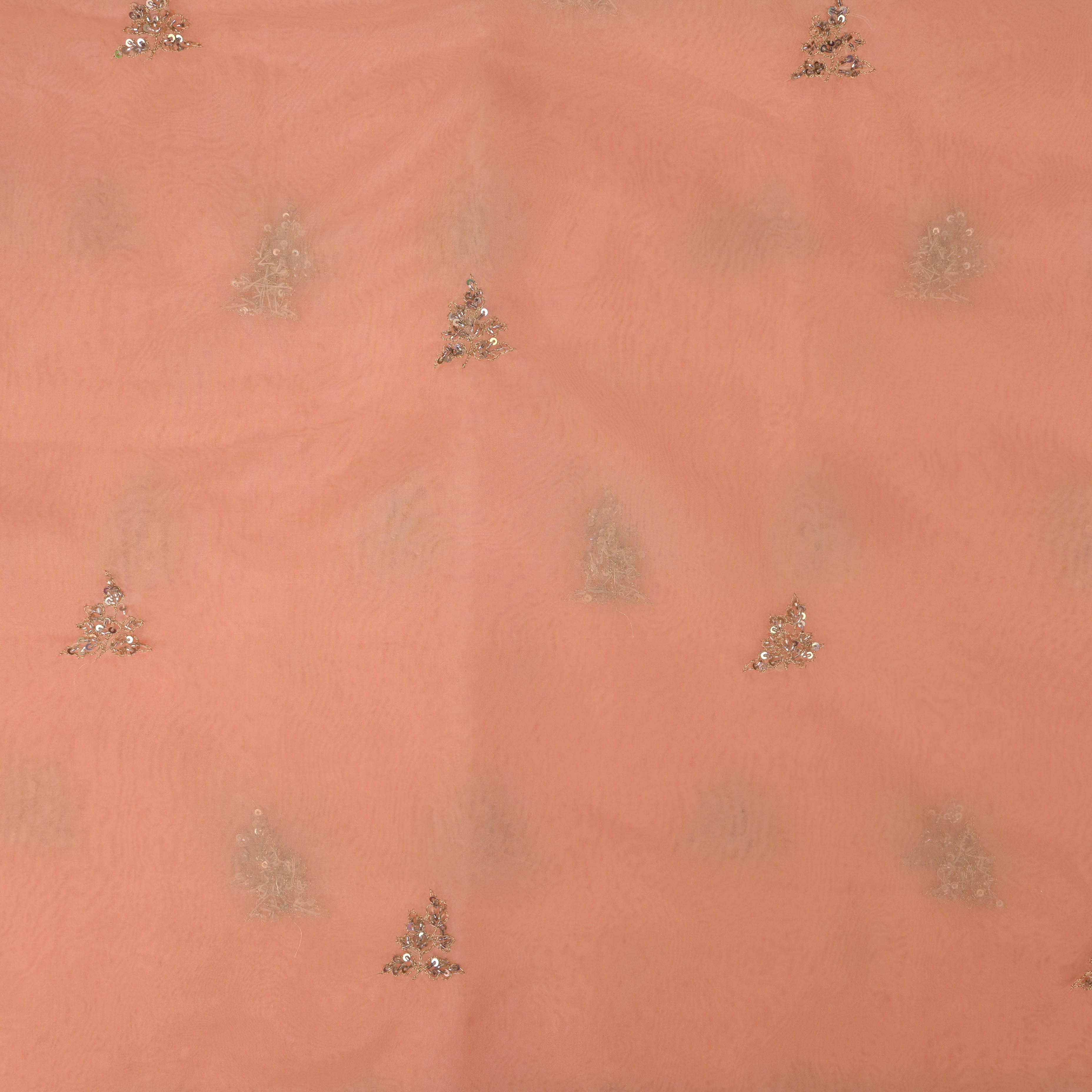 Peach Pink Buttis Organza Embroidery Fabric