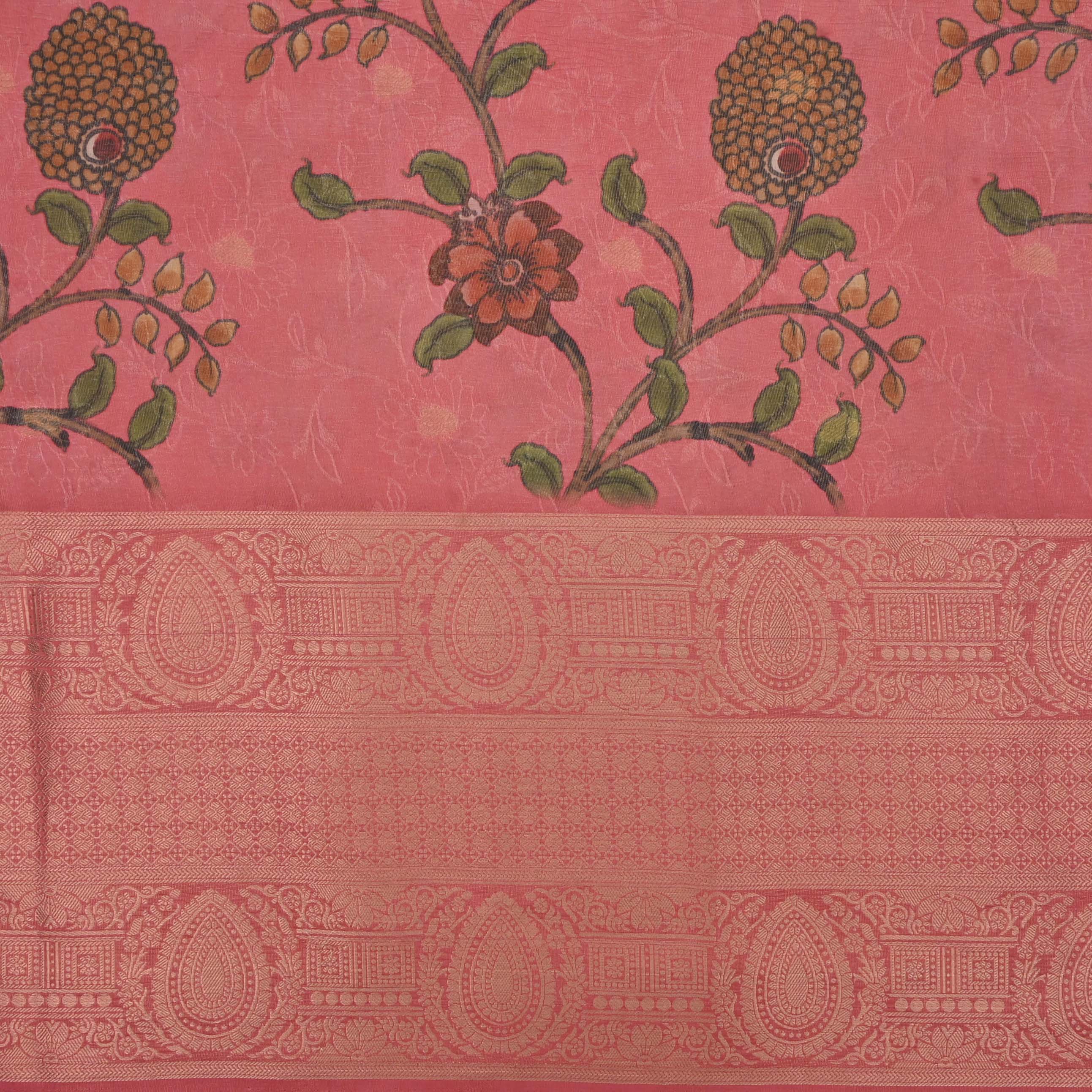 Candy Pink Printed Floral Tissue Fabric