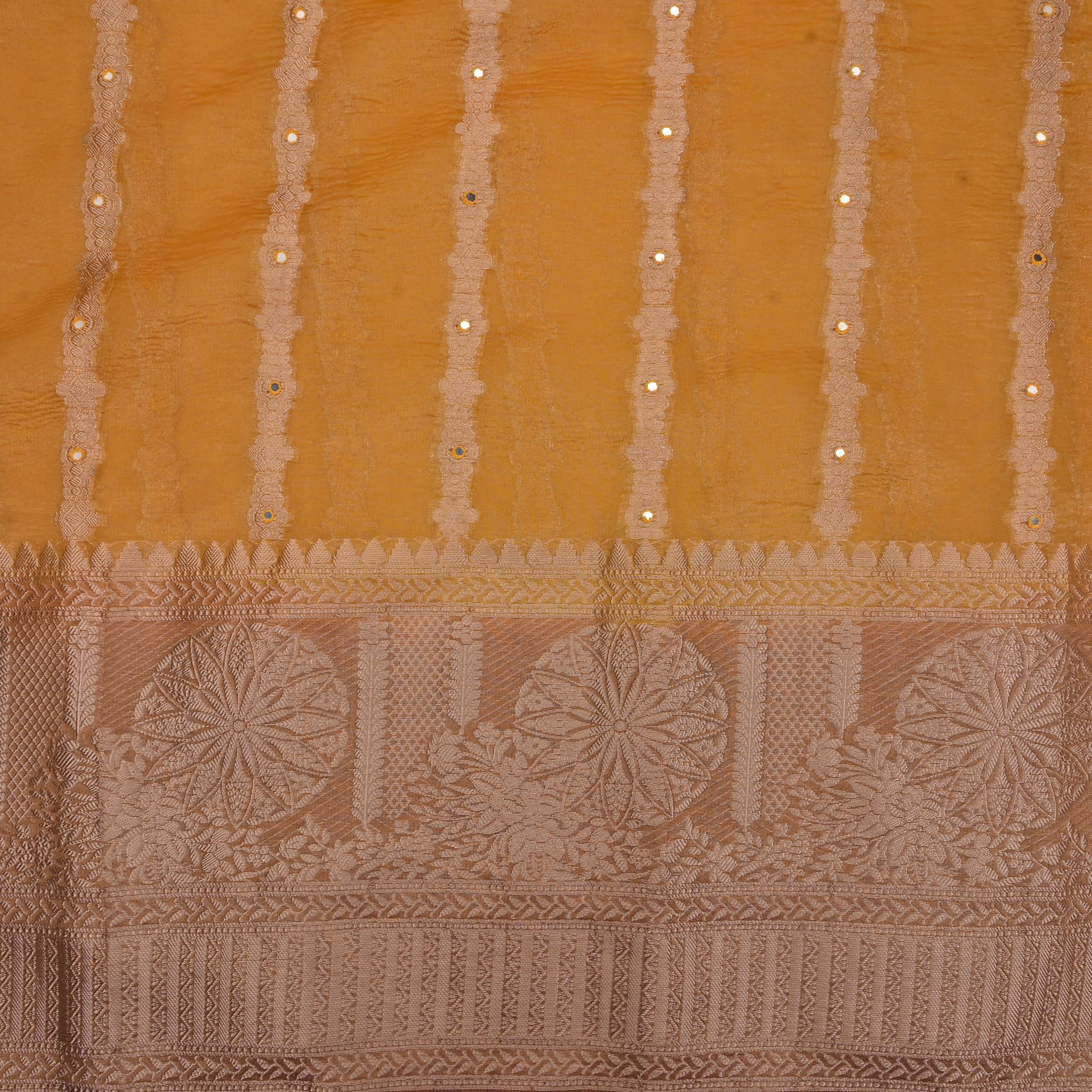 Saffron Yellow Kanchi Tissue Stripes Fabric