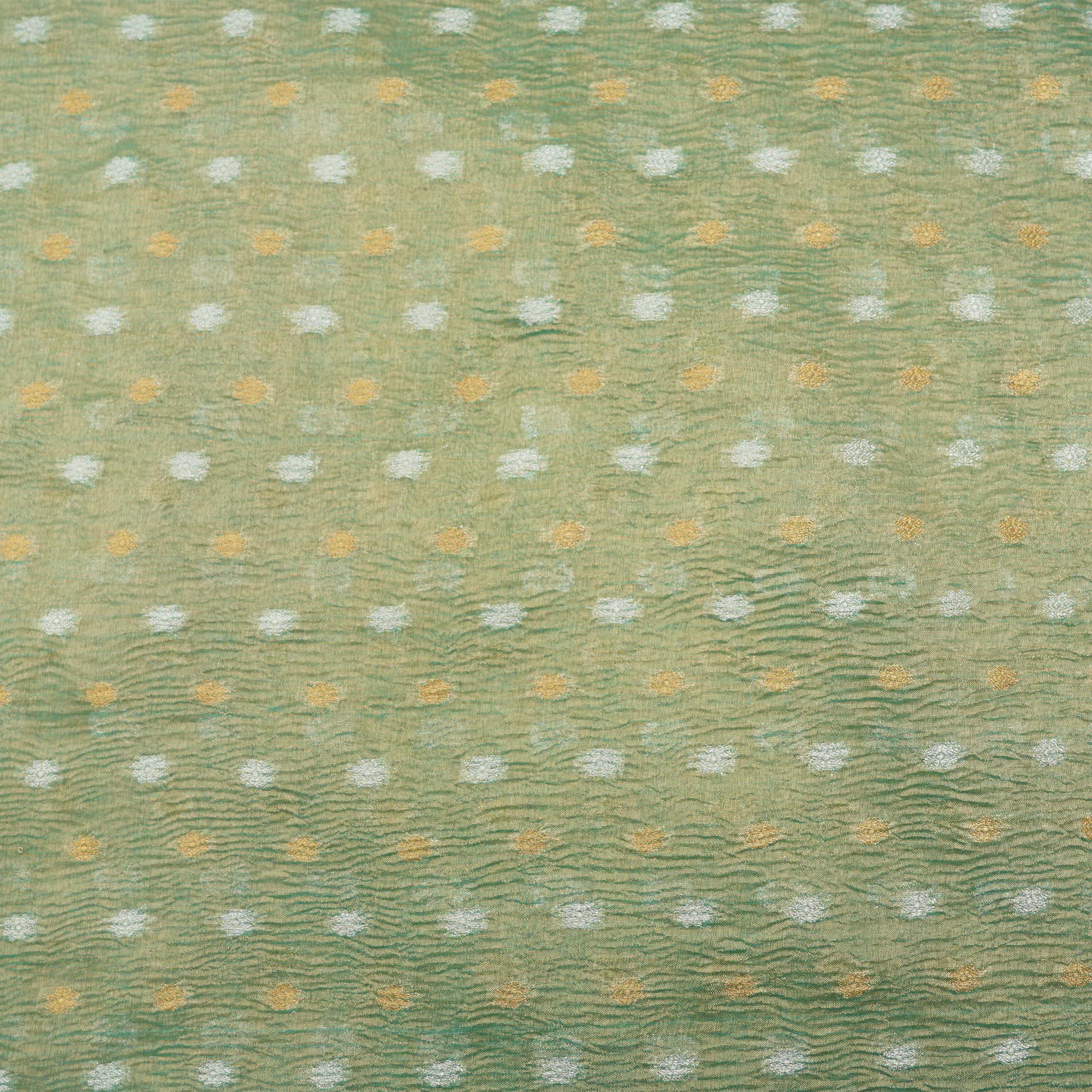 Iguana Green Mini Floral Buttis Crushed Tissue Banarasi Fabric