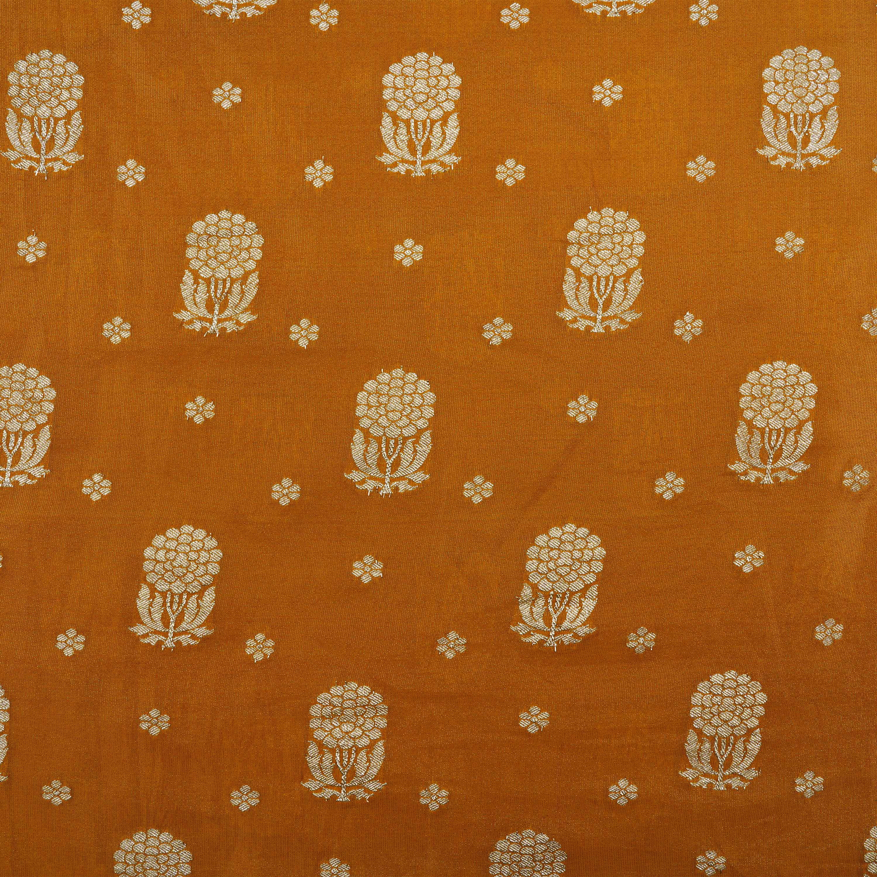 Burnt Orange Floral Buttis Banarasi Tissue Fabric