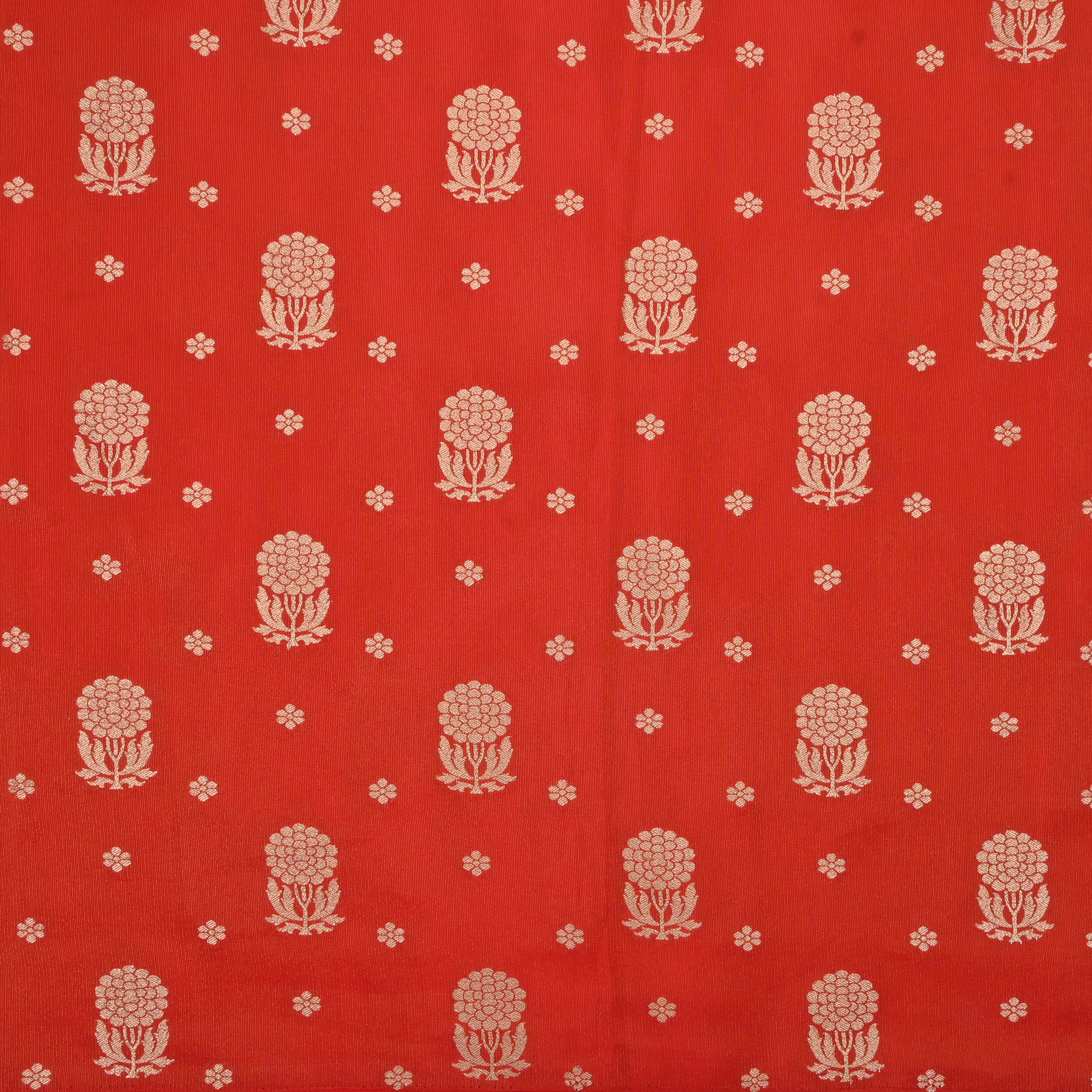 Prismatic Red Tissue Fabric With Zari Weaving