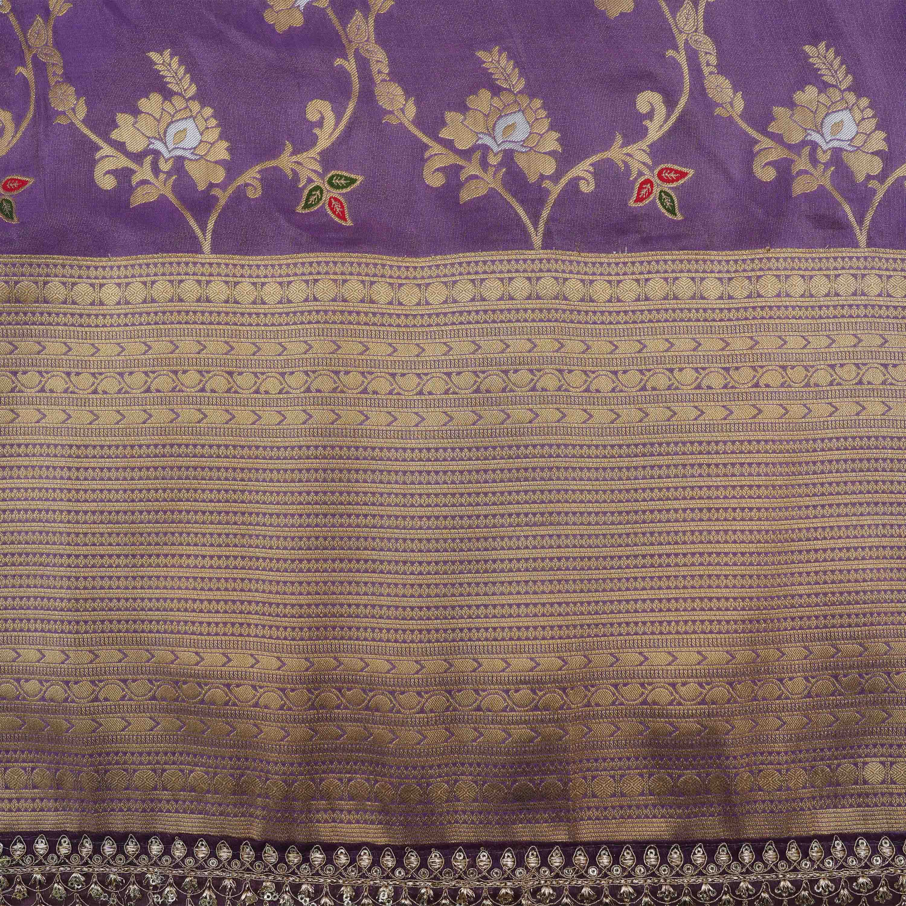 Grape Purple Intricate Floral Banarasi Tissue Fabric