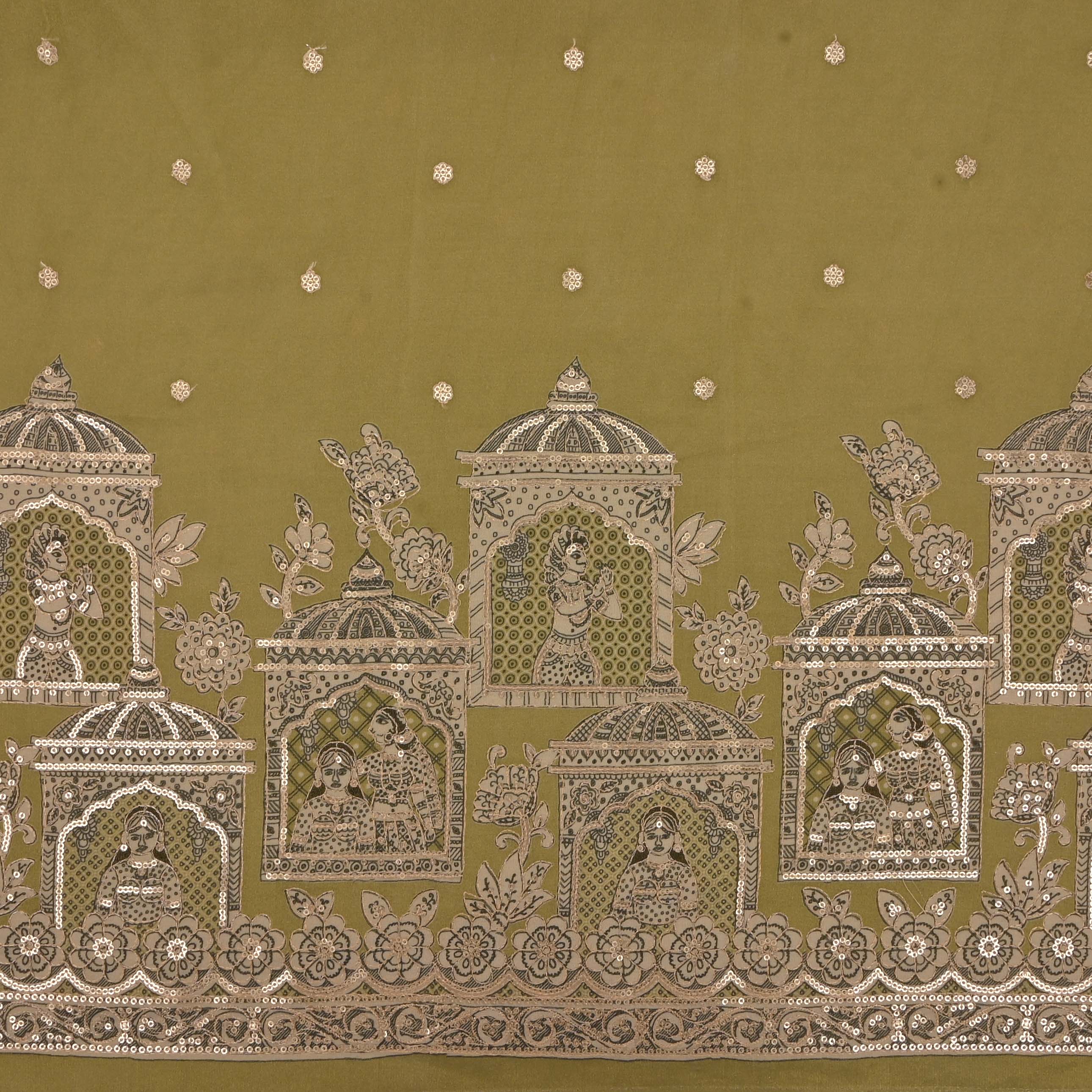 Citrus Green Tissue Embroidery Border Fabric