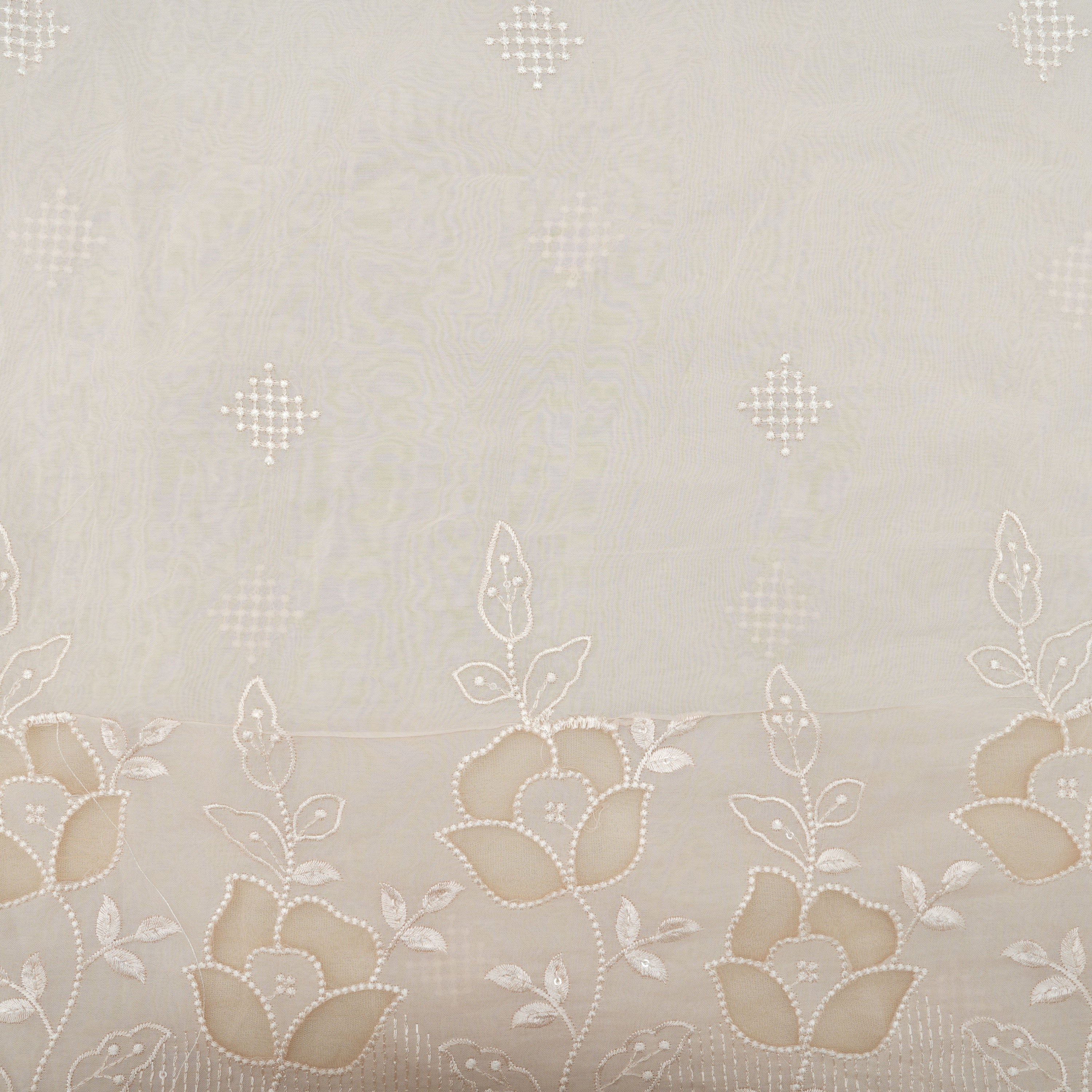 Dust Storm Pink Floral Threadwork Embroidered Organza Fabric