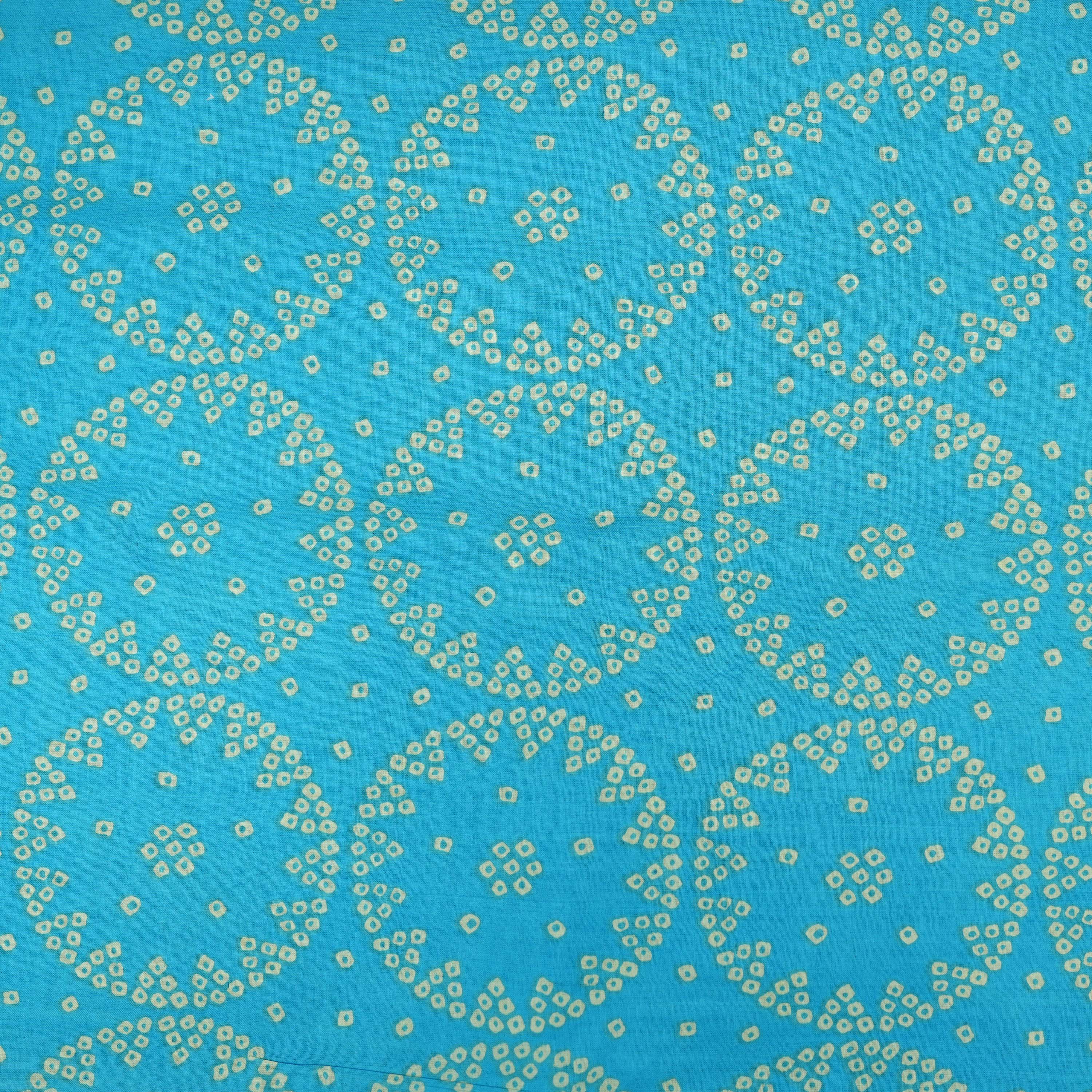 Bright Turquoise Printed Bandhani Cotton Fabric
