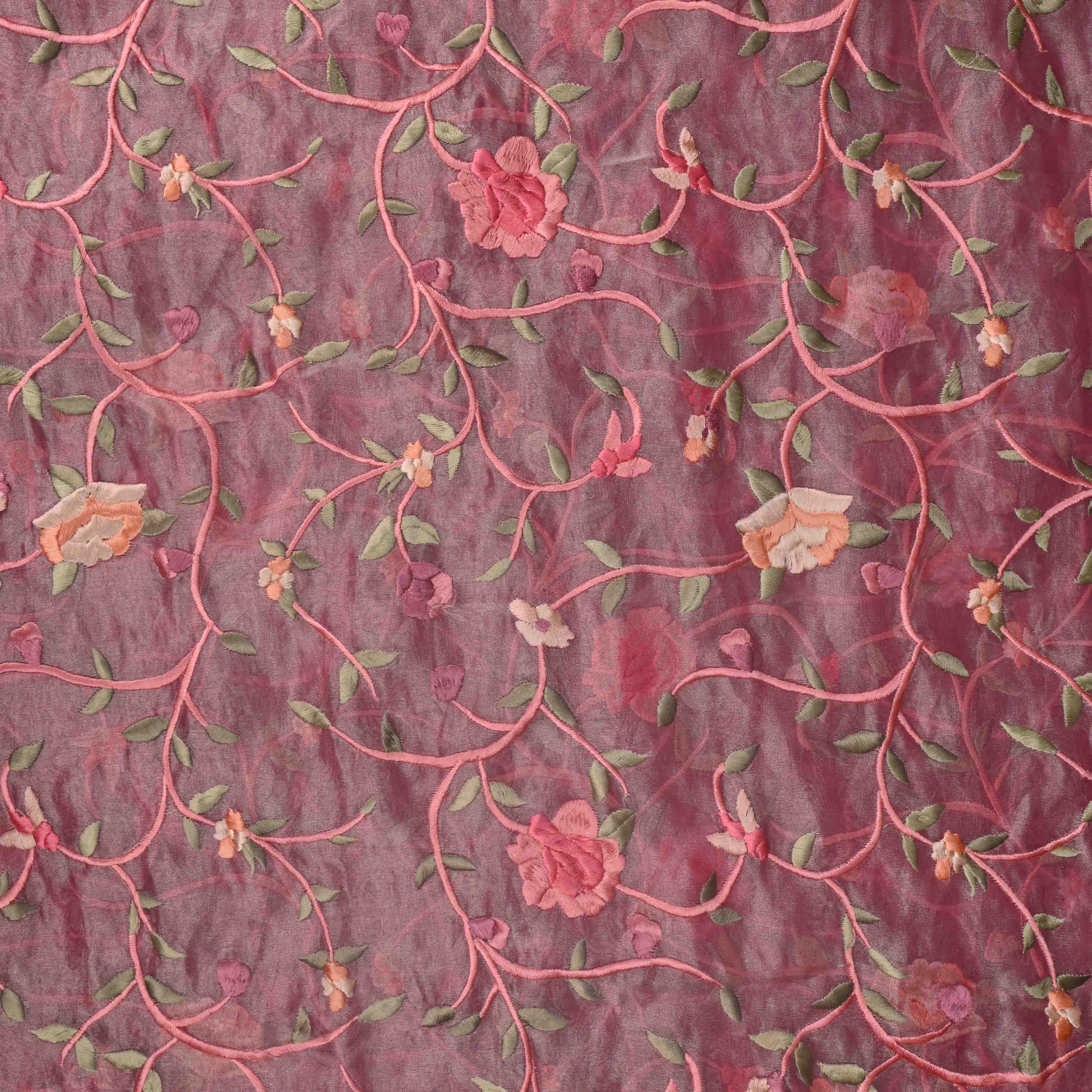 Turkish Pink Tissue Embroidery Jaal Fabric