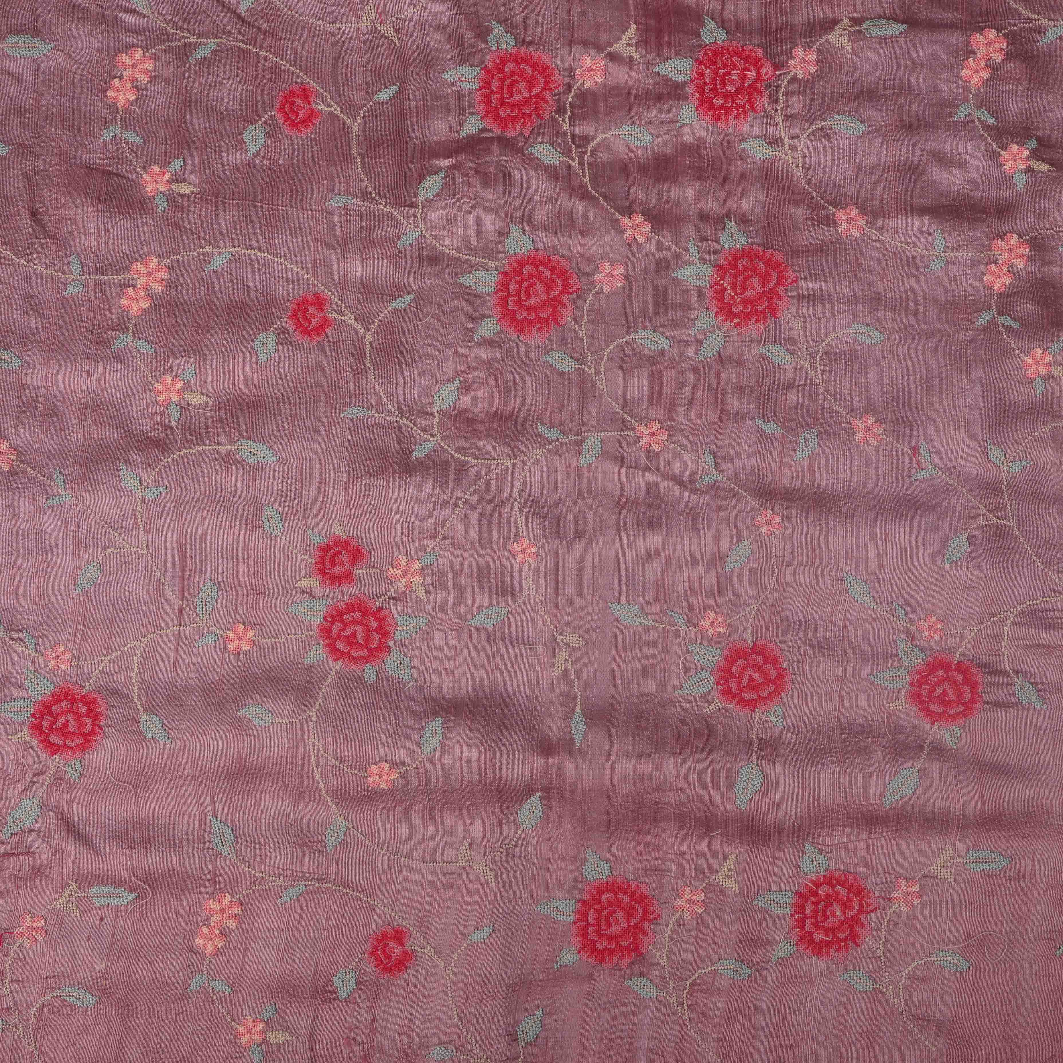 Puce Pink Rawsilk Embroidery Jaal Fabric