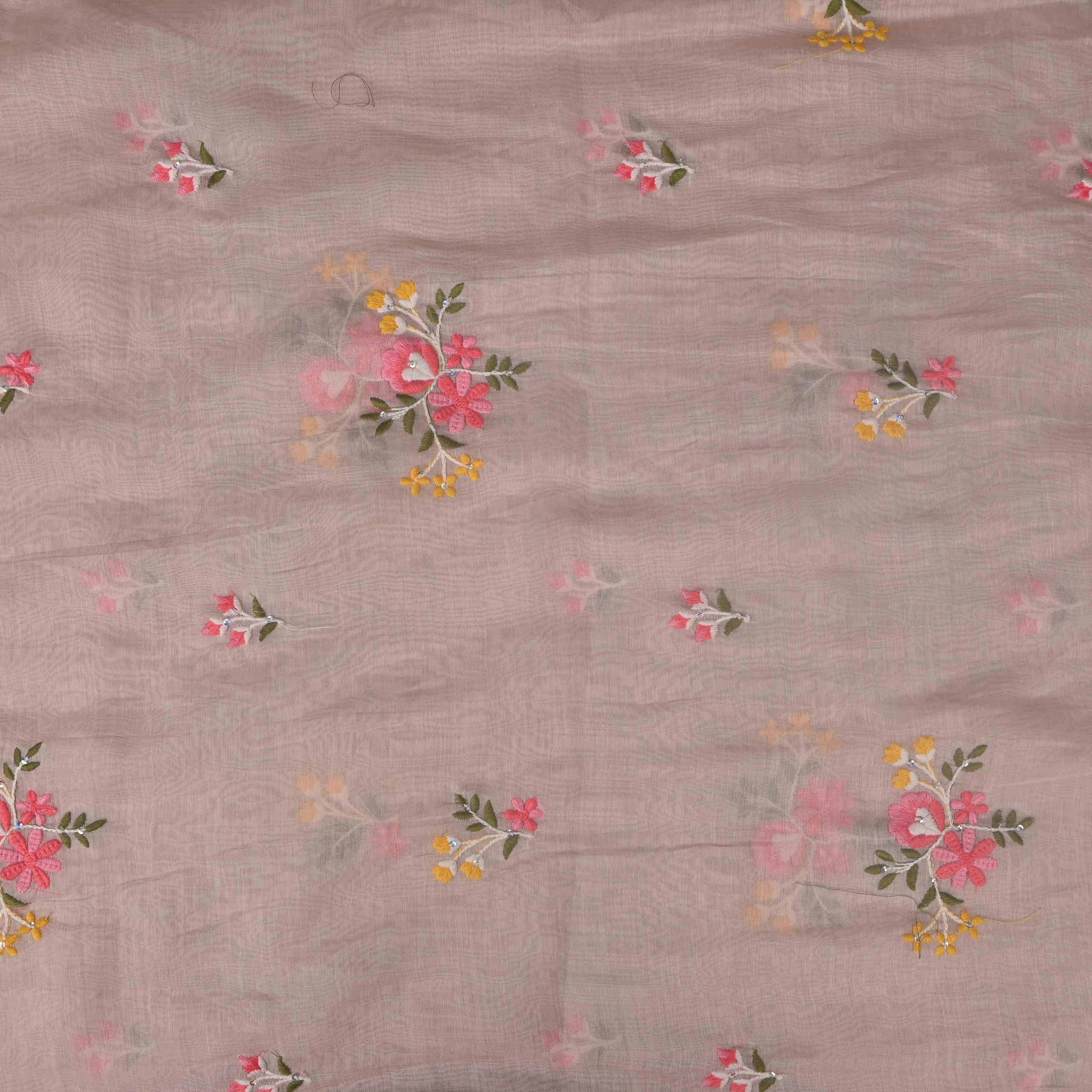 Spanish Pink Floral Chanderi Fabric With Embroidery